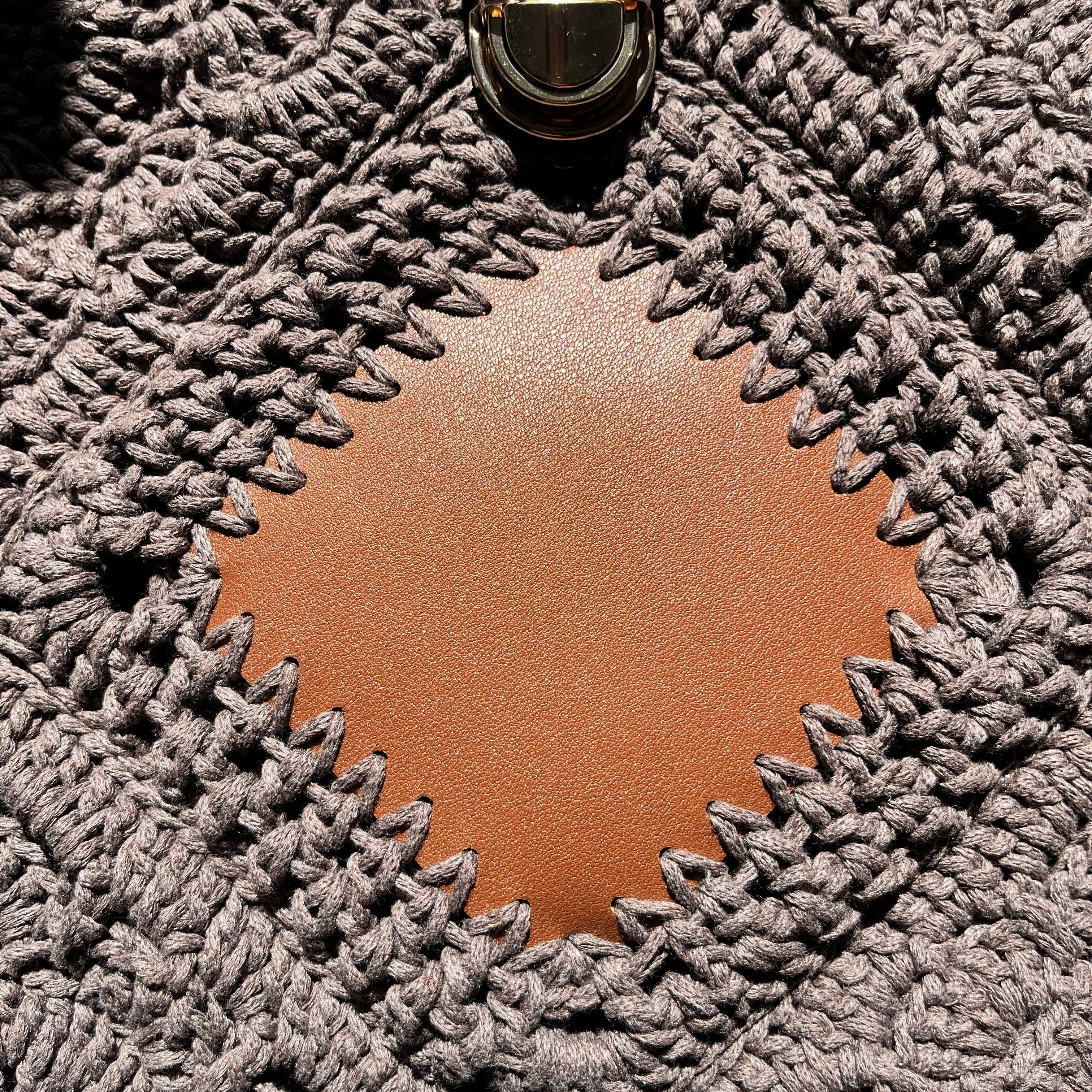 Sac Carrés | Coton Crocheté et cuir | Taupe