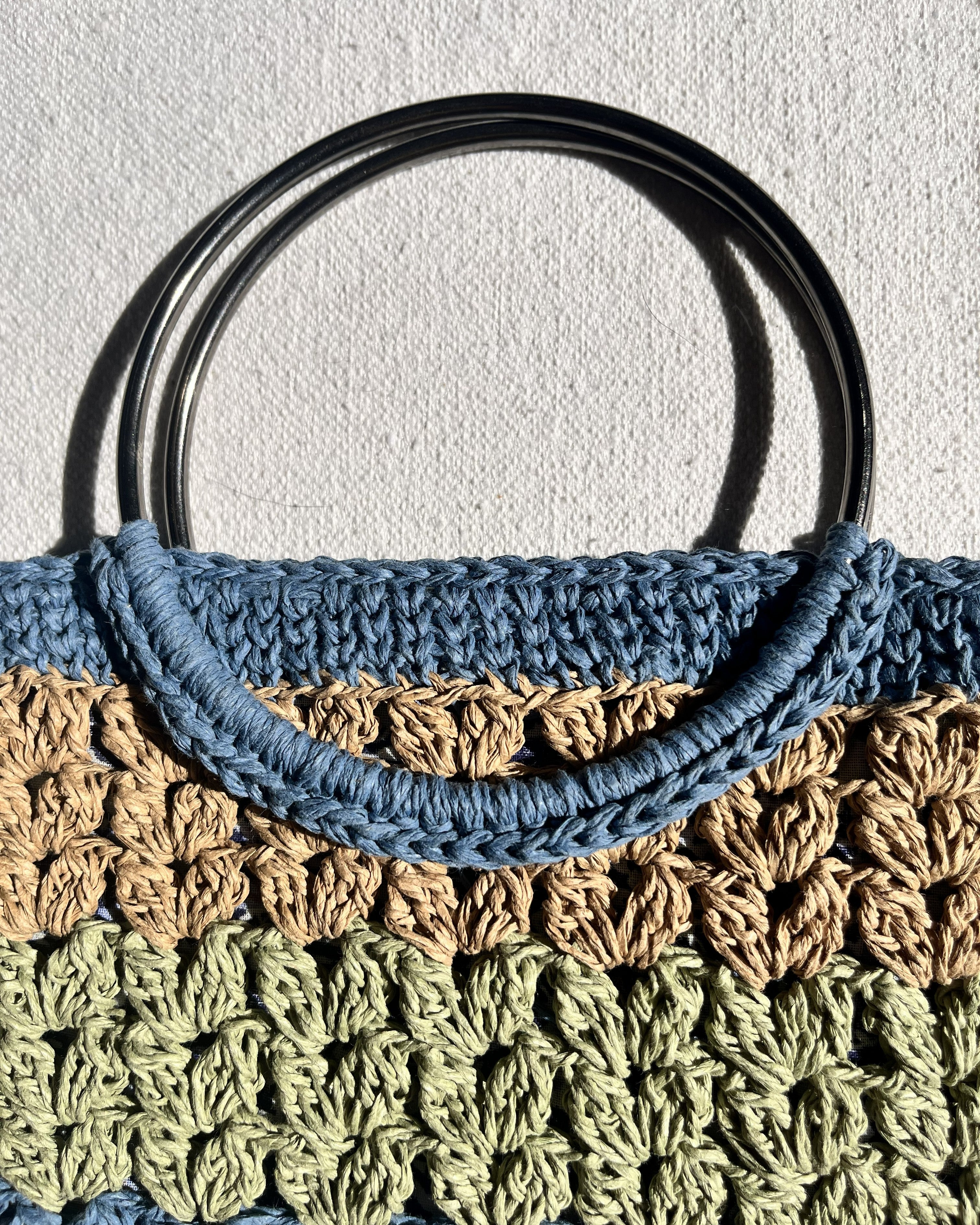 Sac Mosaïque | Raphia | Bleu Sauge