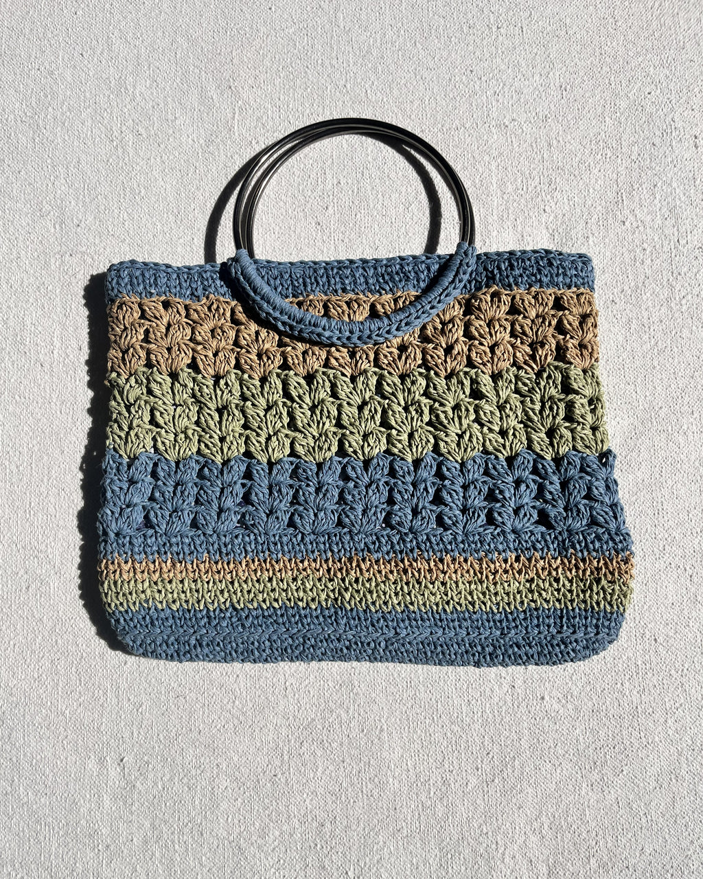 Sac Mosaïque | Raphia | Bleu Sauge