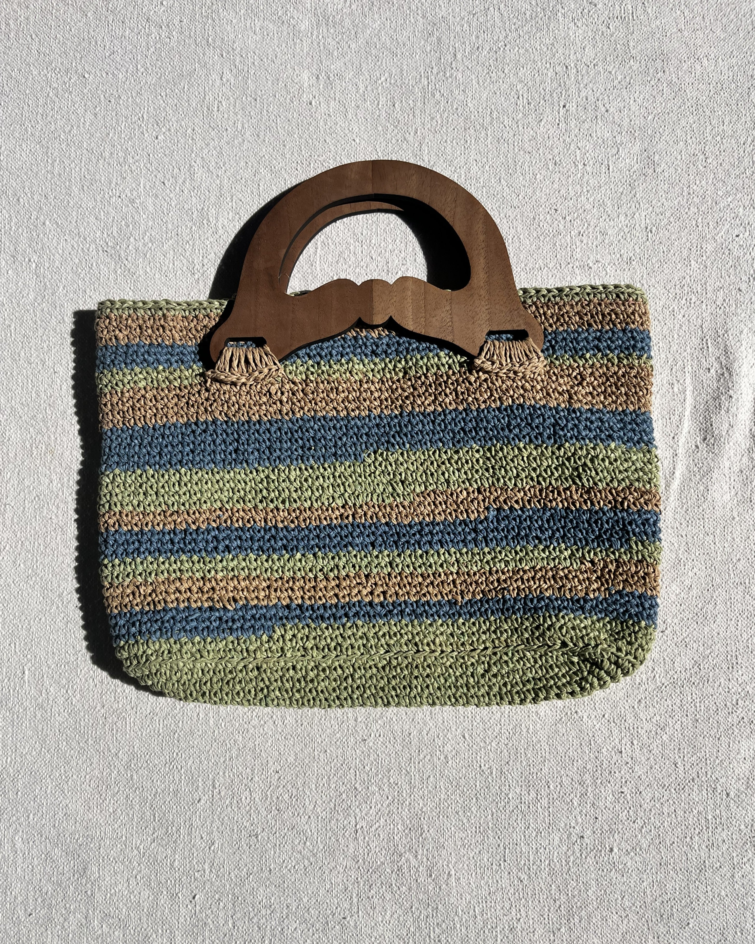 Sac Rayé | Raphia | Vert Kaki