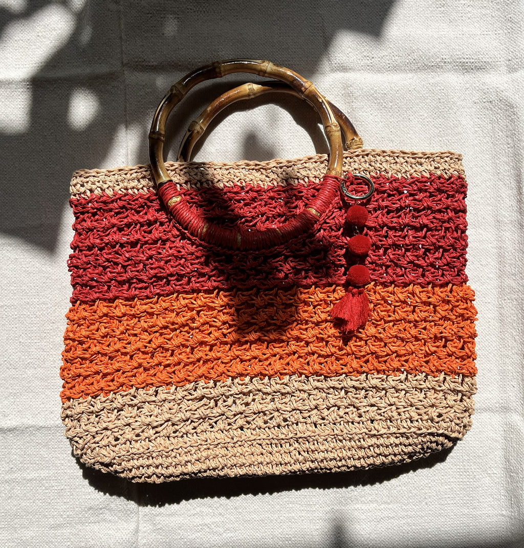 Sac Dégradé | Raphia | Rouge, orange et sable
