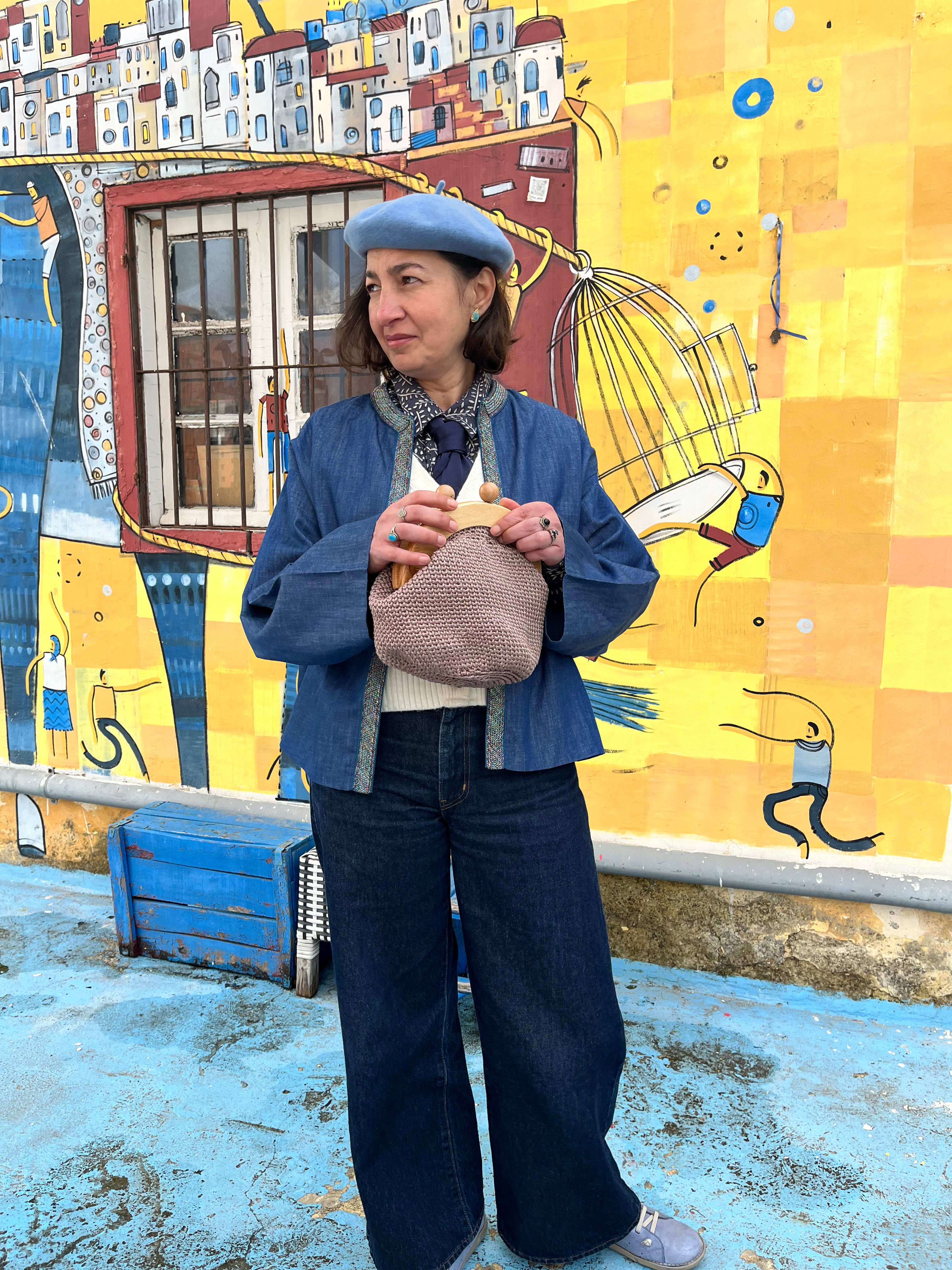 Sac férmoir | Coton | Marron