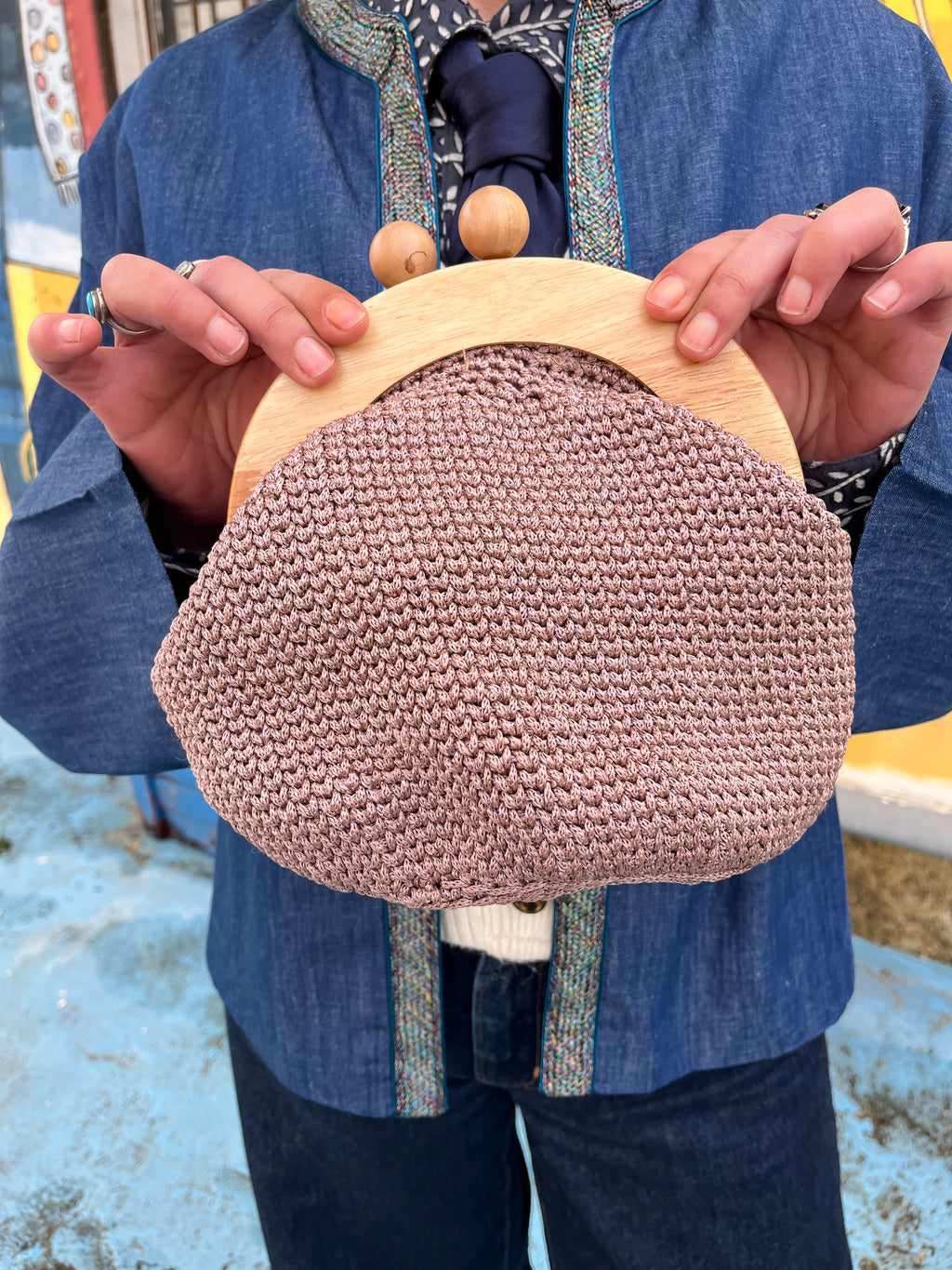 Sac férmoir | Coton | Marron