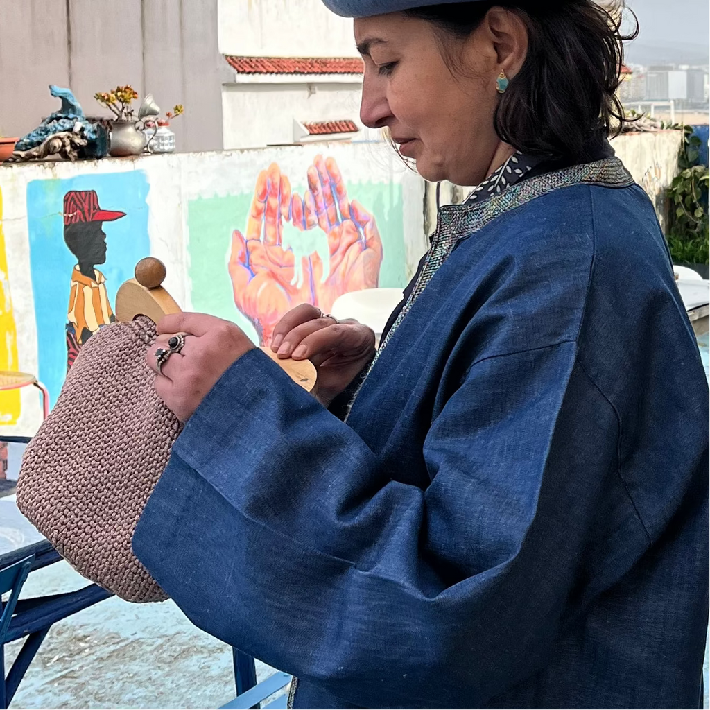 Sac férmoir | Coton | Marron