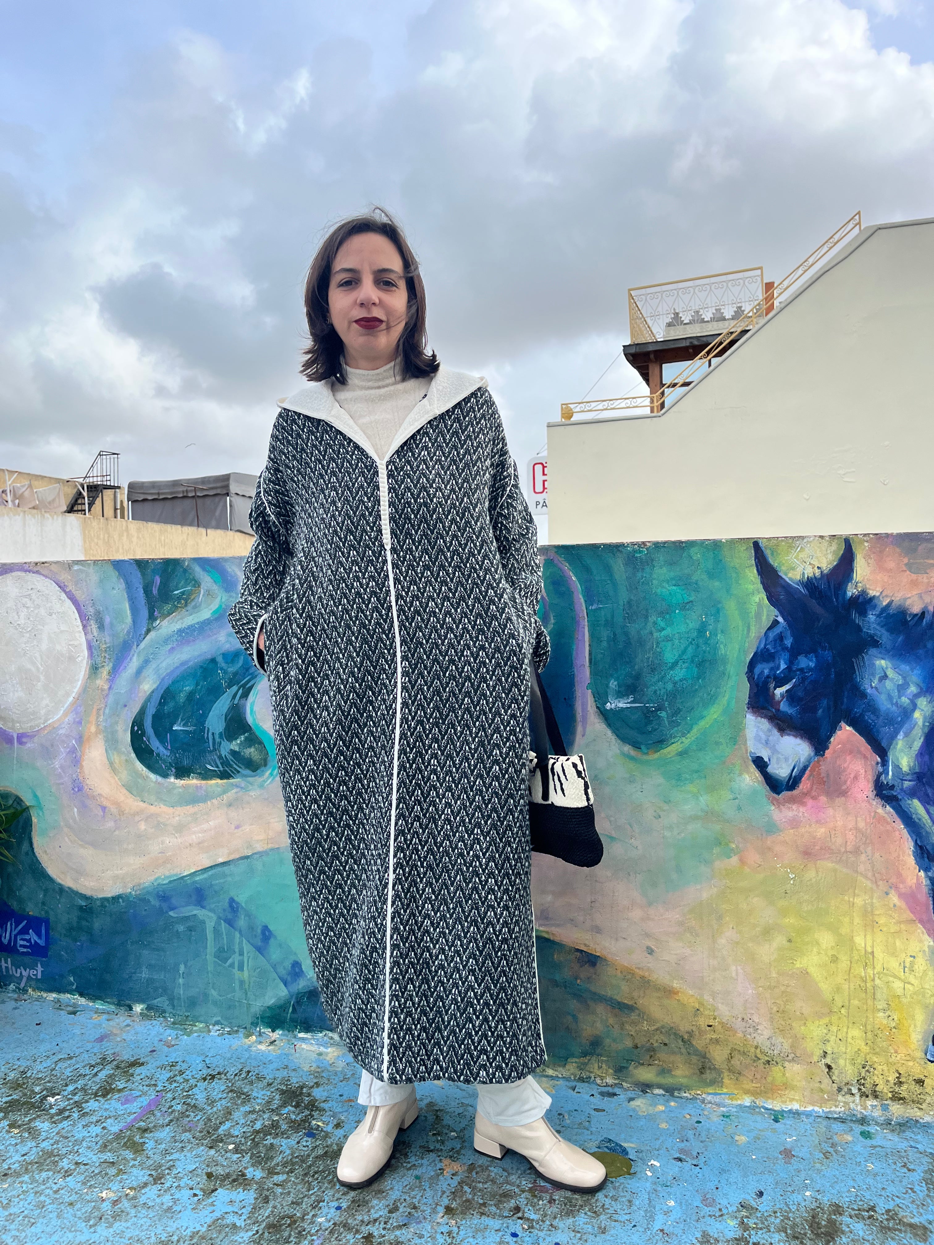 Jellaba channel verte capuche blanche