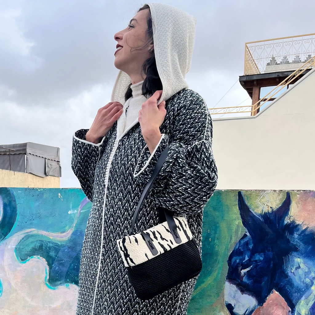 Sac anses cuir | Coton | Noir zebré