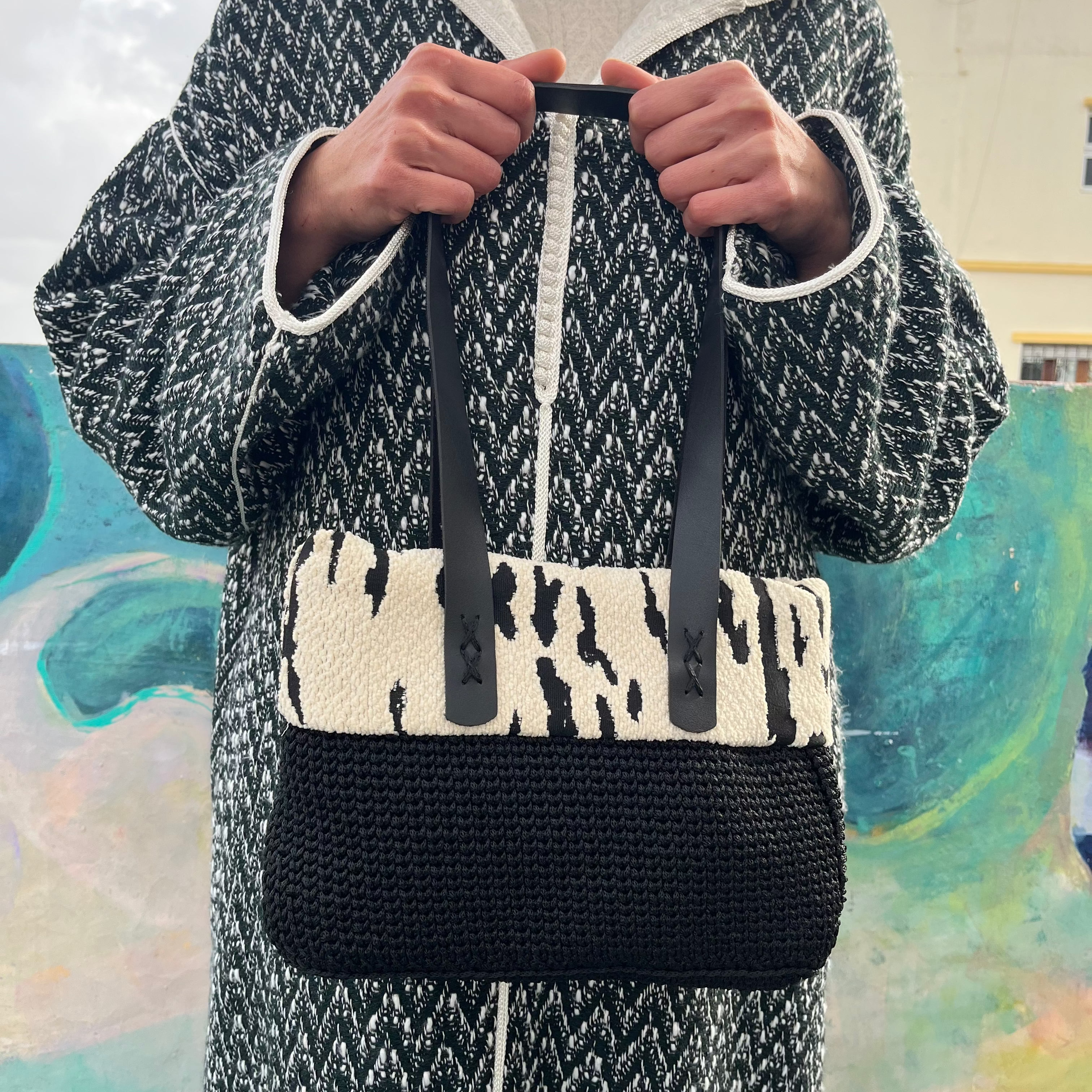 Sac anses cuir | Coton | Noir zebré