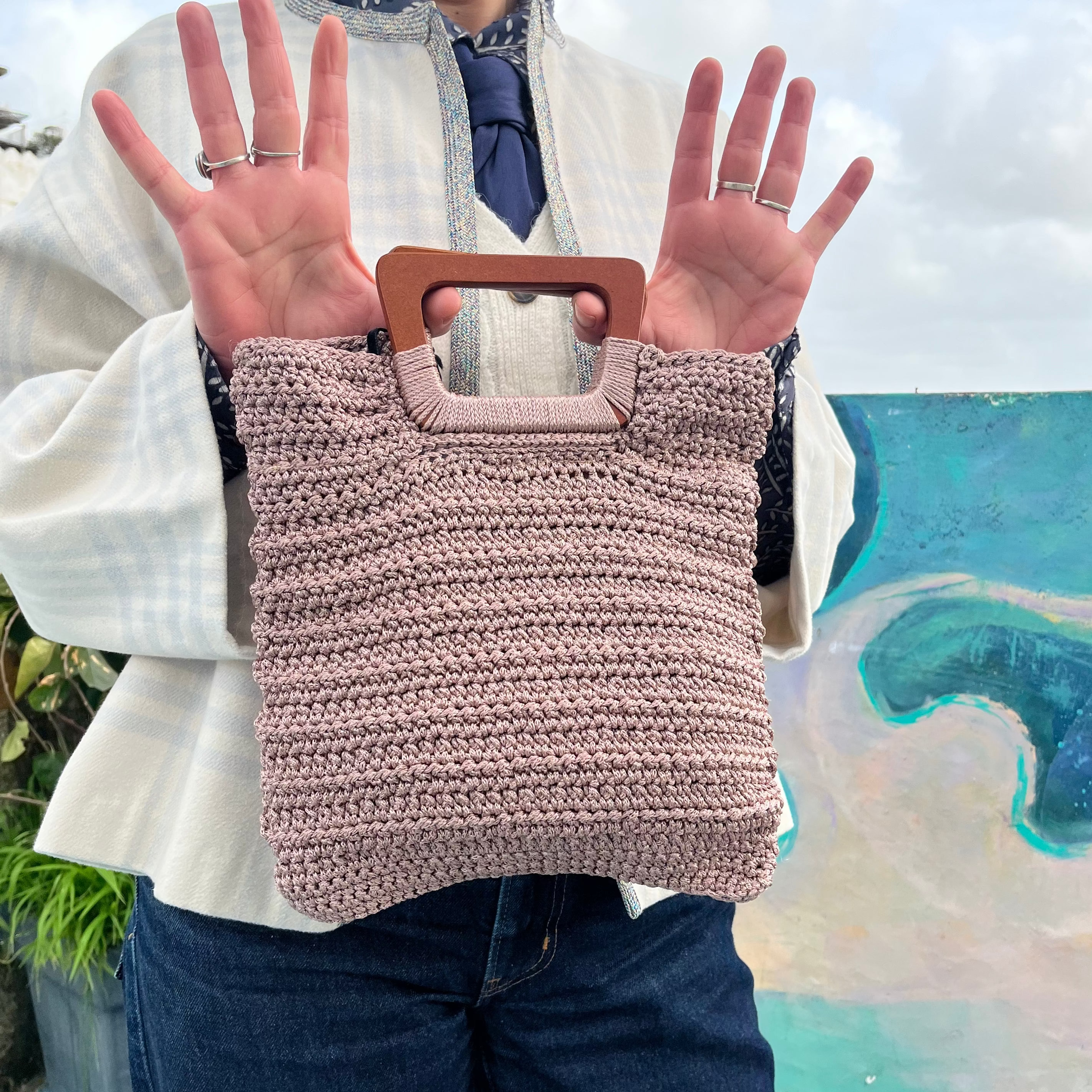 Sac anses carrées | Coton | Marron brillant