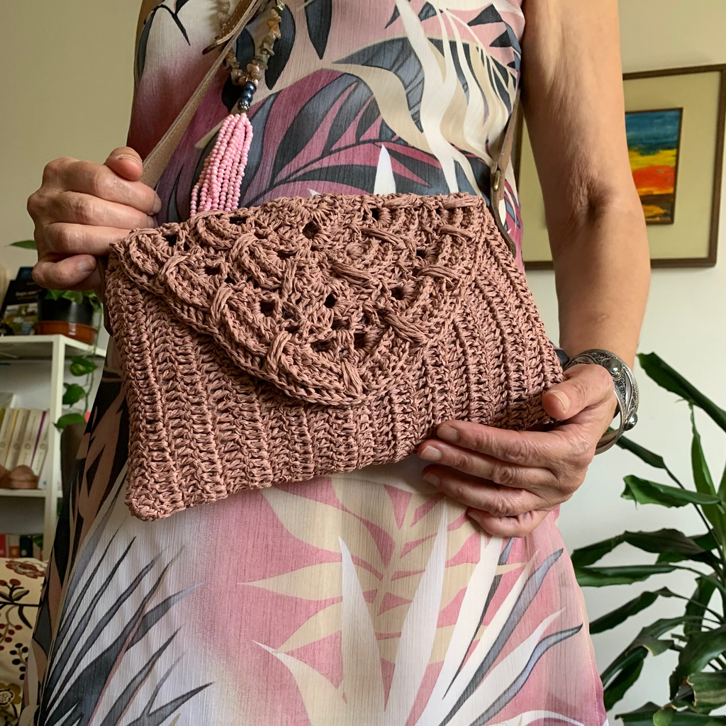 Pochette enveloppe | Raphia | Rose