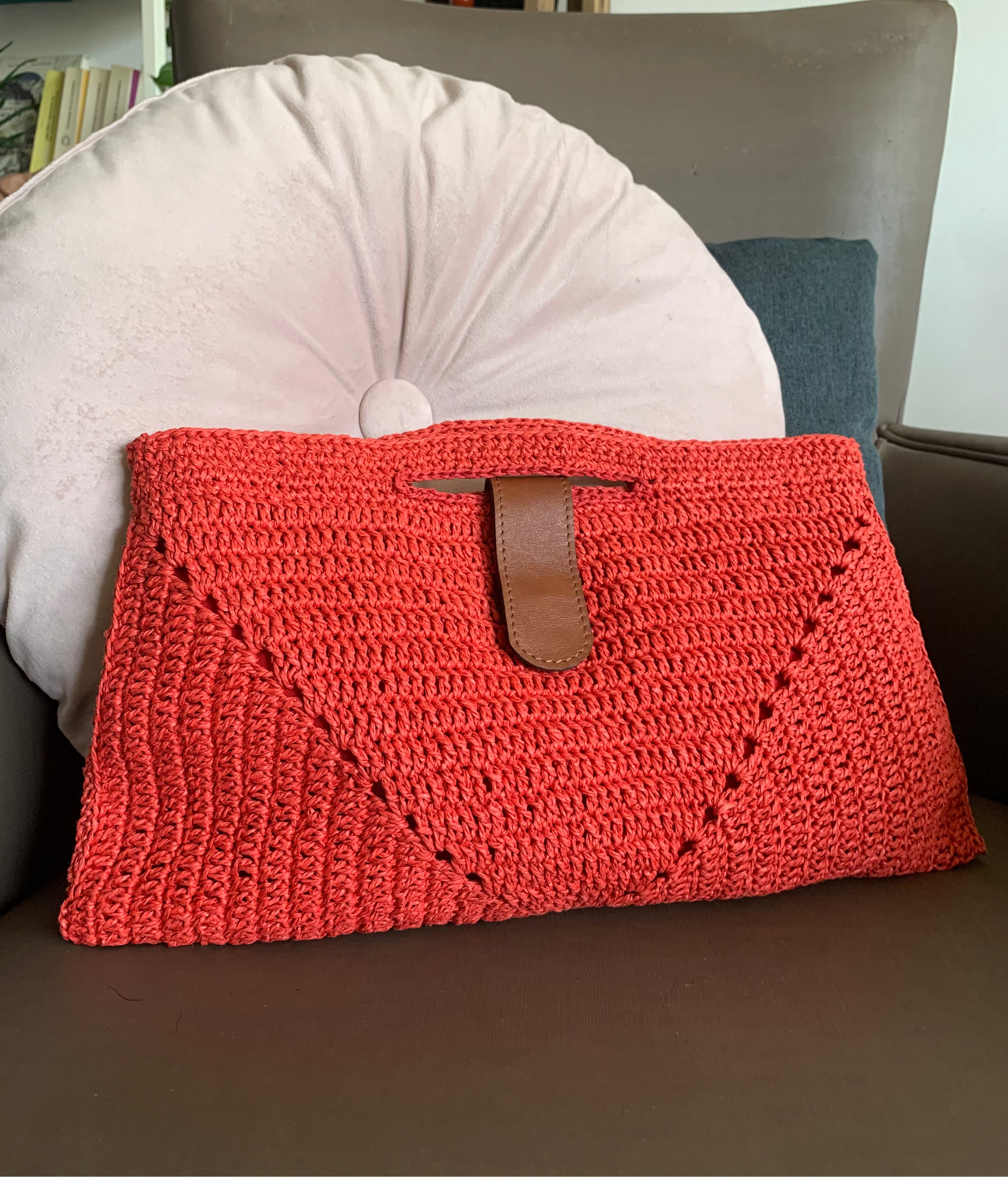 Pochette enveloppe | Raphia | Rouge