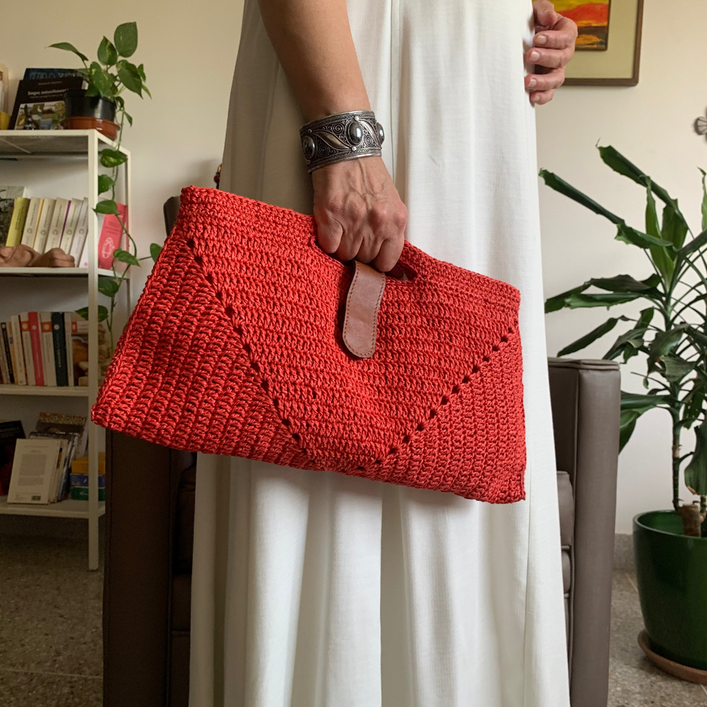 Pochette enveloppe | Raphia | Rouge