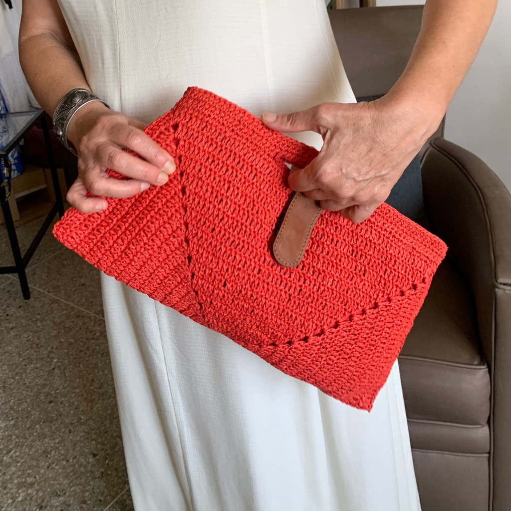 Pochette enveloppe | Raphia | Rouge