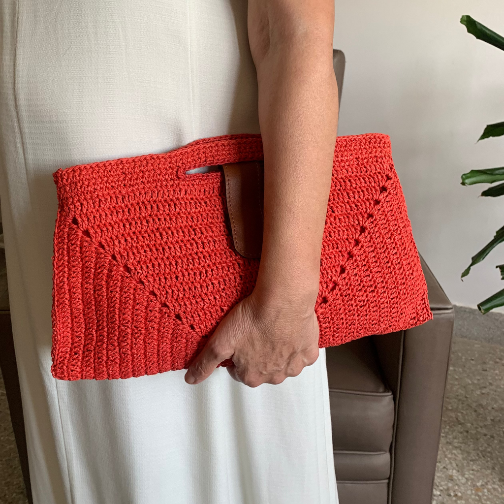 Pochette enveloppe | Raphia | Rouge