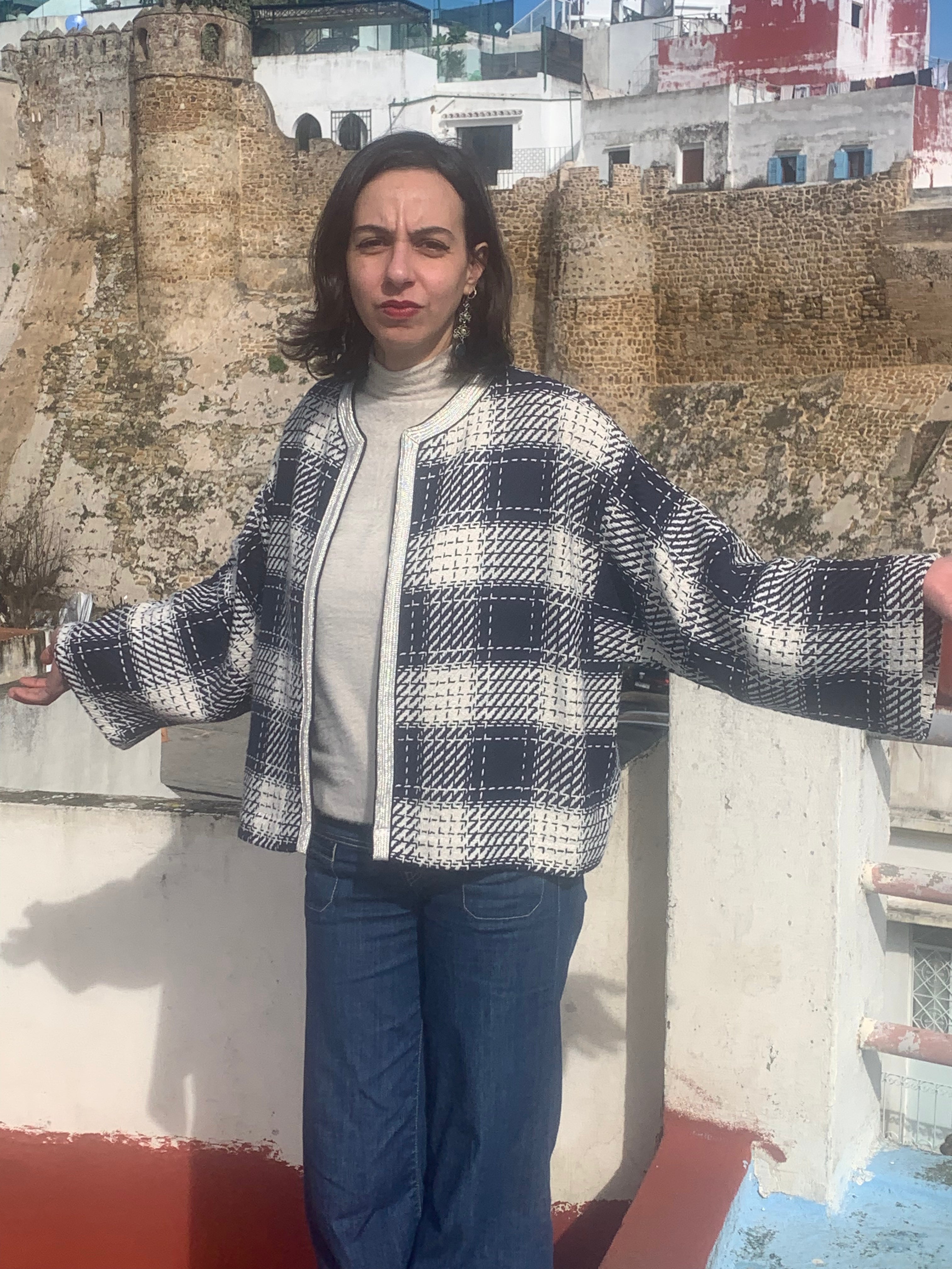 Veste courte channel bleu et blanc