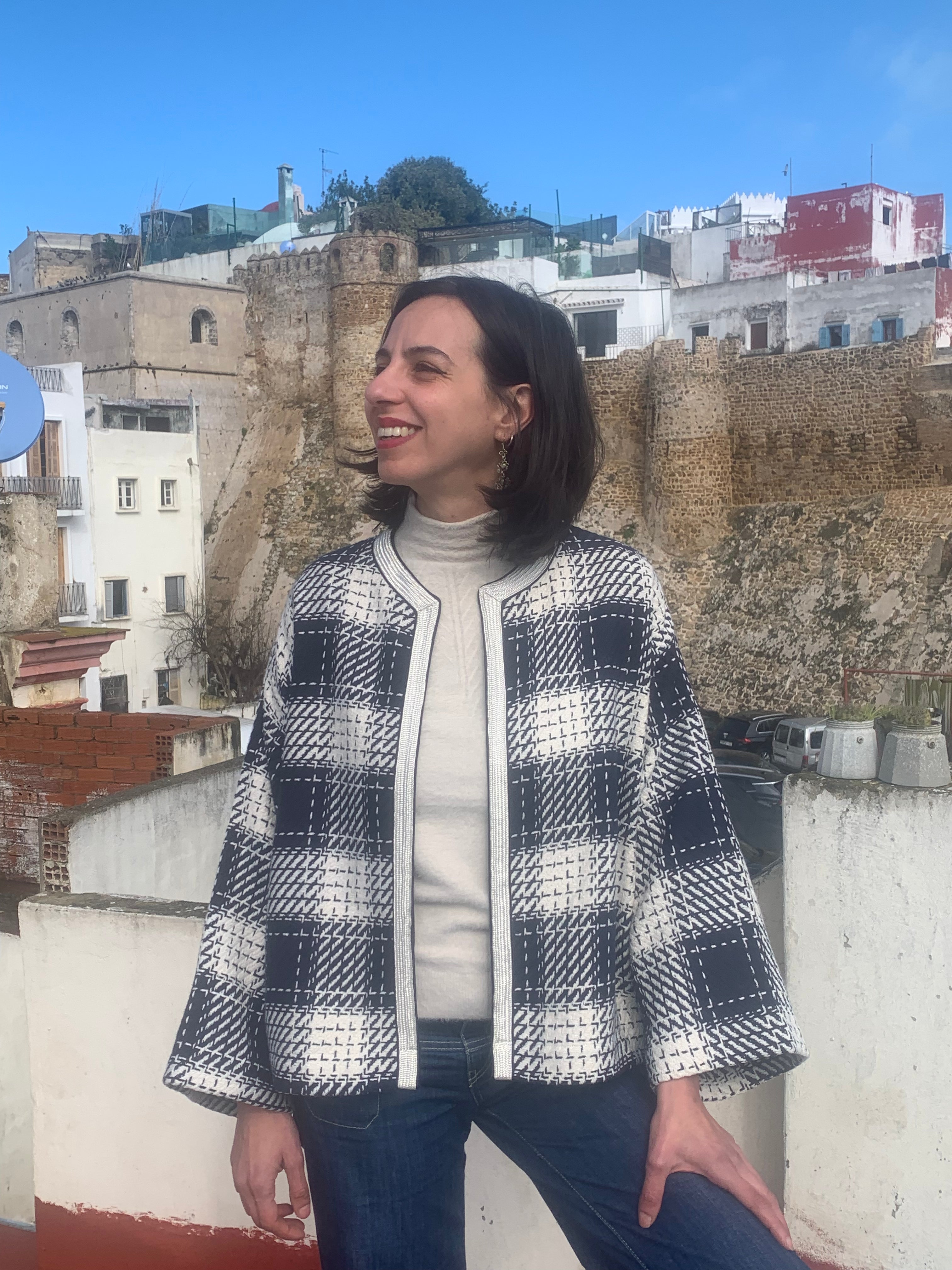 Veste courte channel bleu et blanc