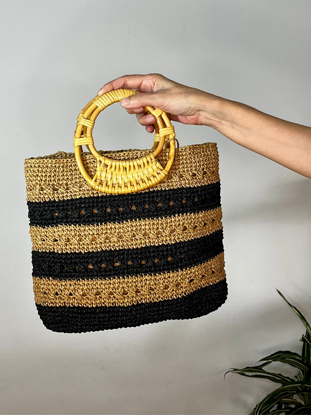 Sac anses rotin | Raphia | Rayures
