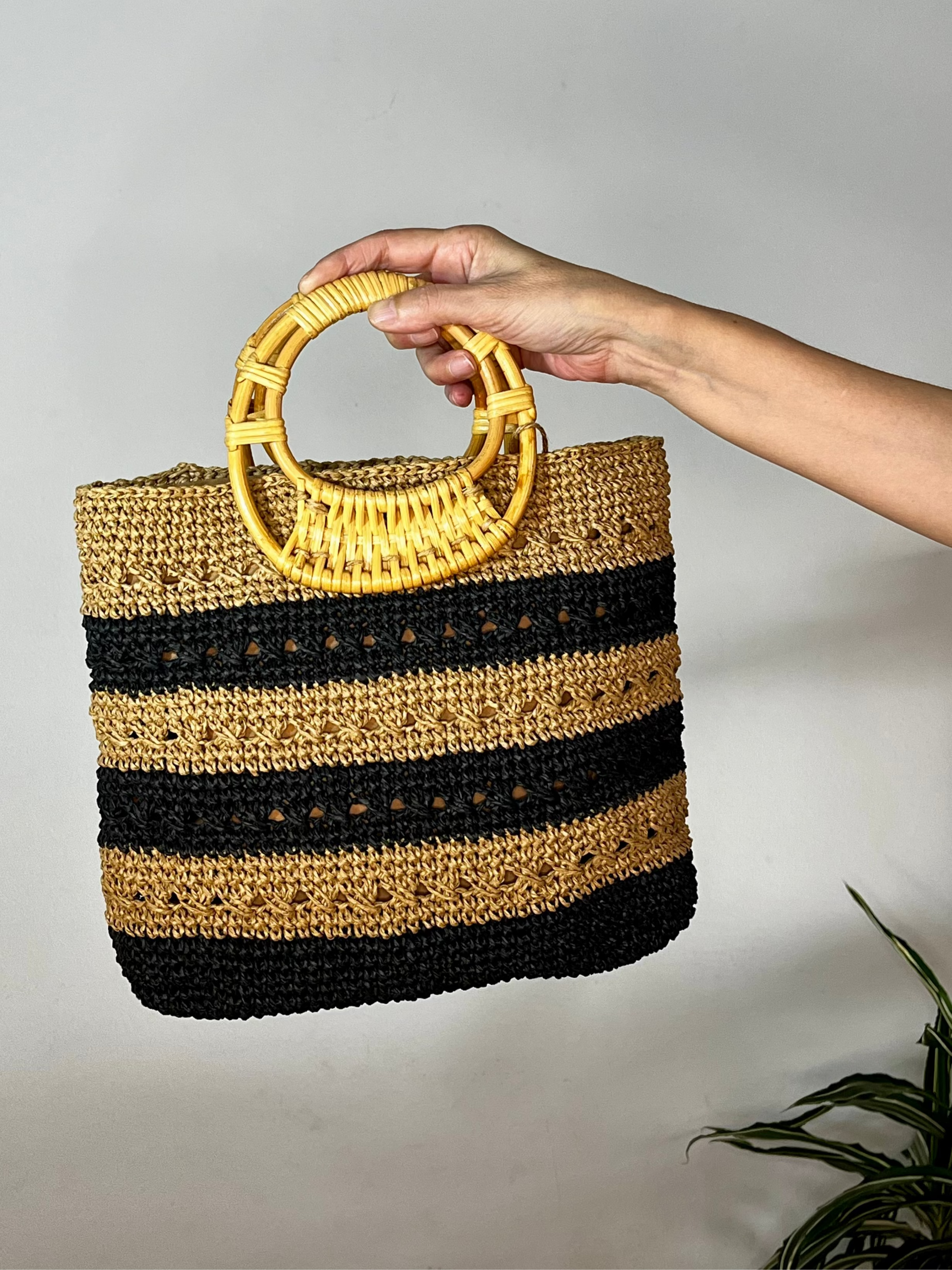 Sac anses rotin | Raphia | Rayures