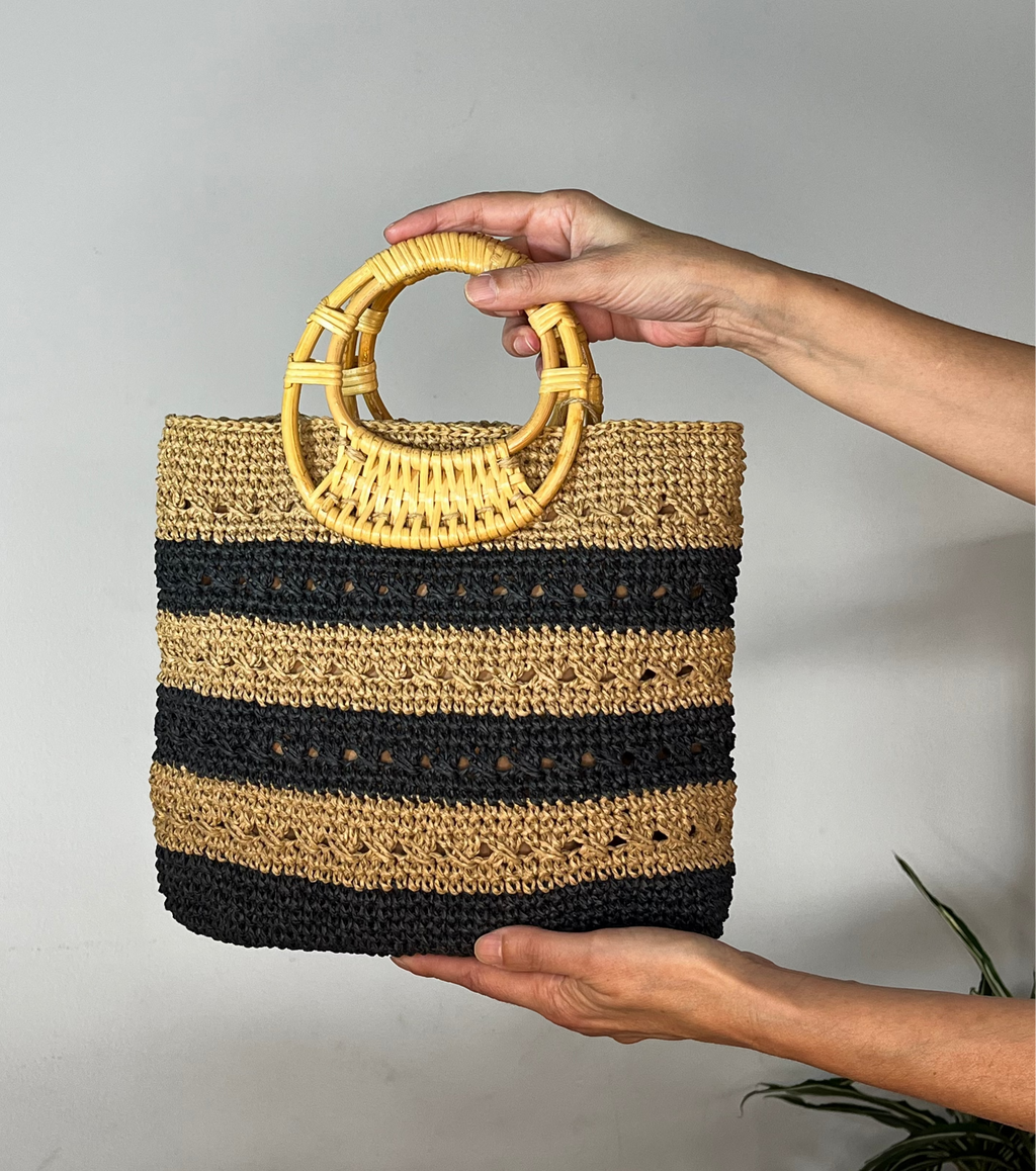 Sac anses rotin | Raphia | Rayures