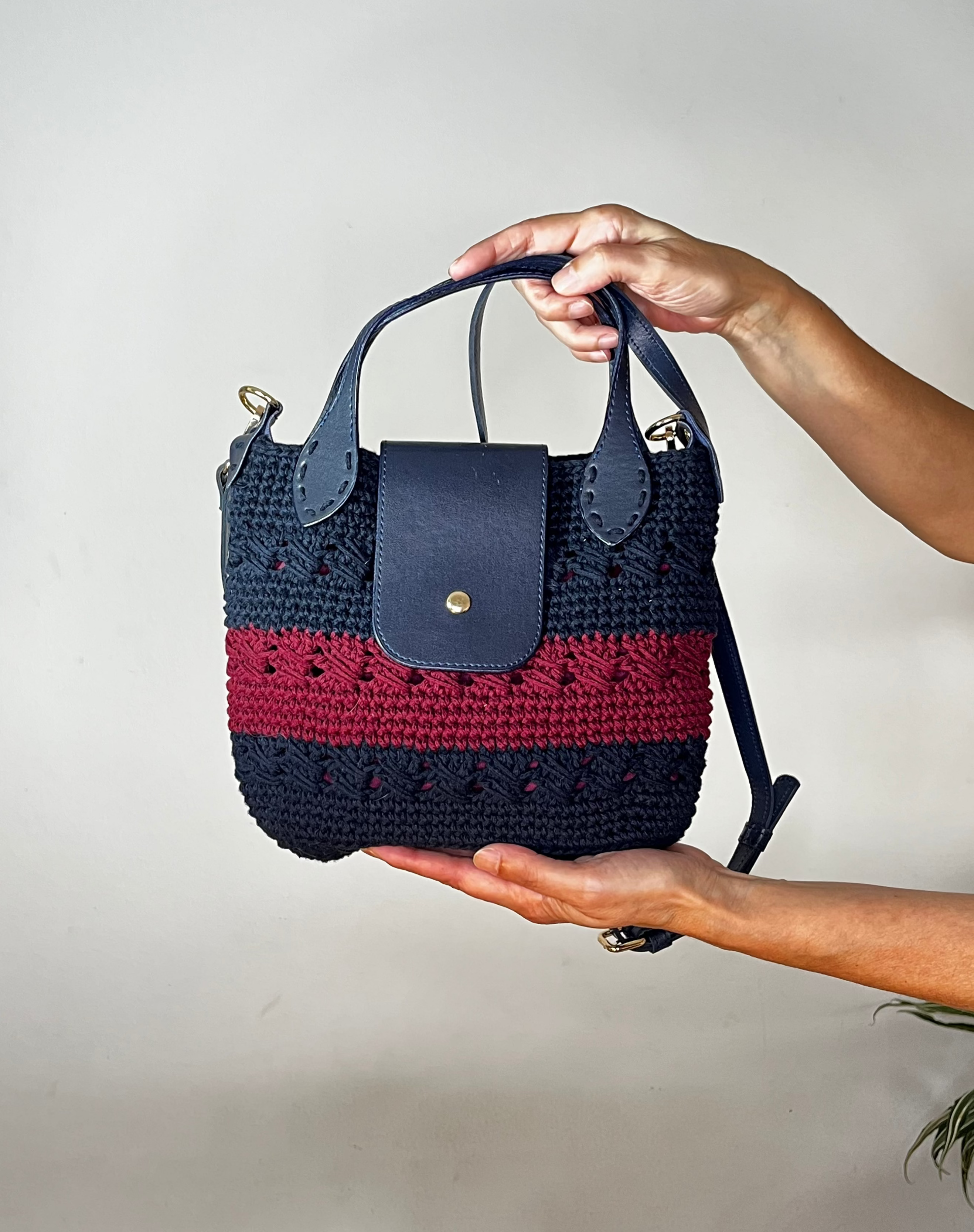 Sac anses en cuir| Coton | Rayé