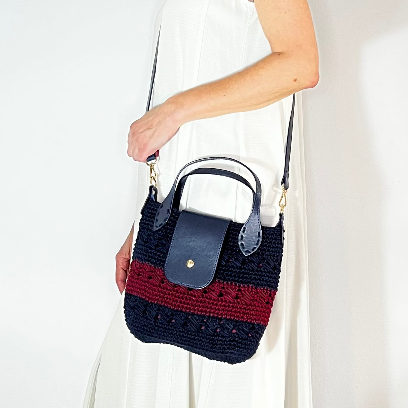 Sac anses en cuir| Coton | Rayé