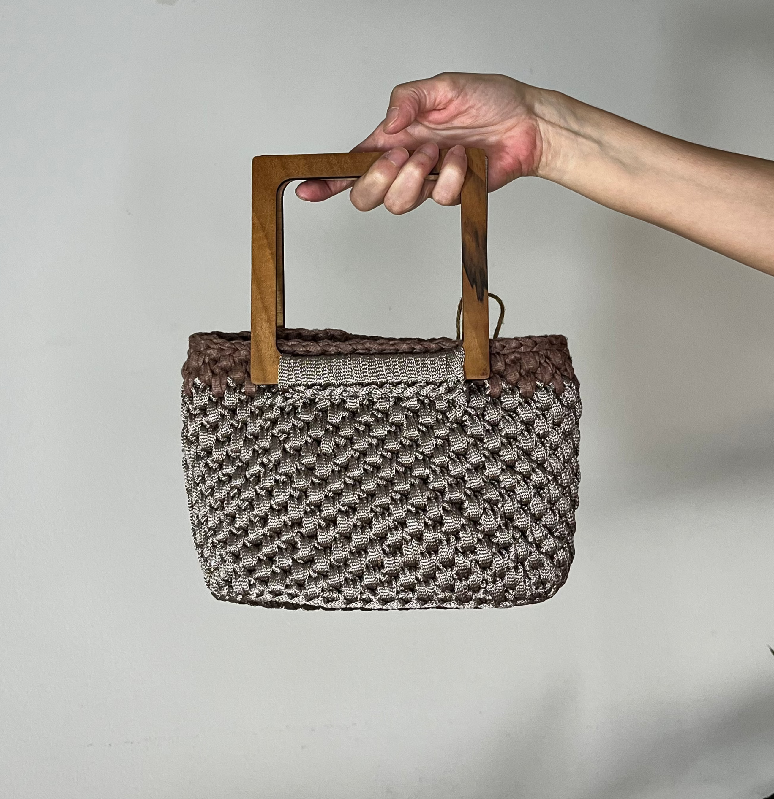 Sac anses carrées | Coton | Marron brillant