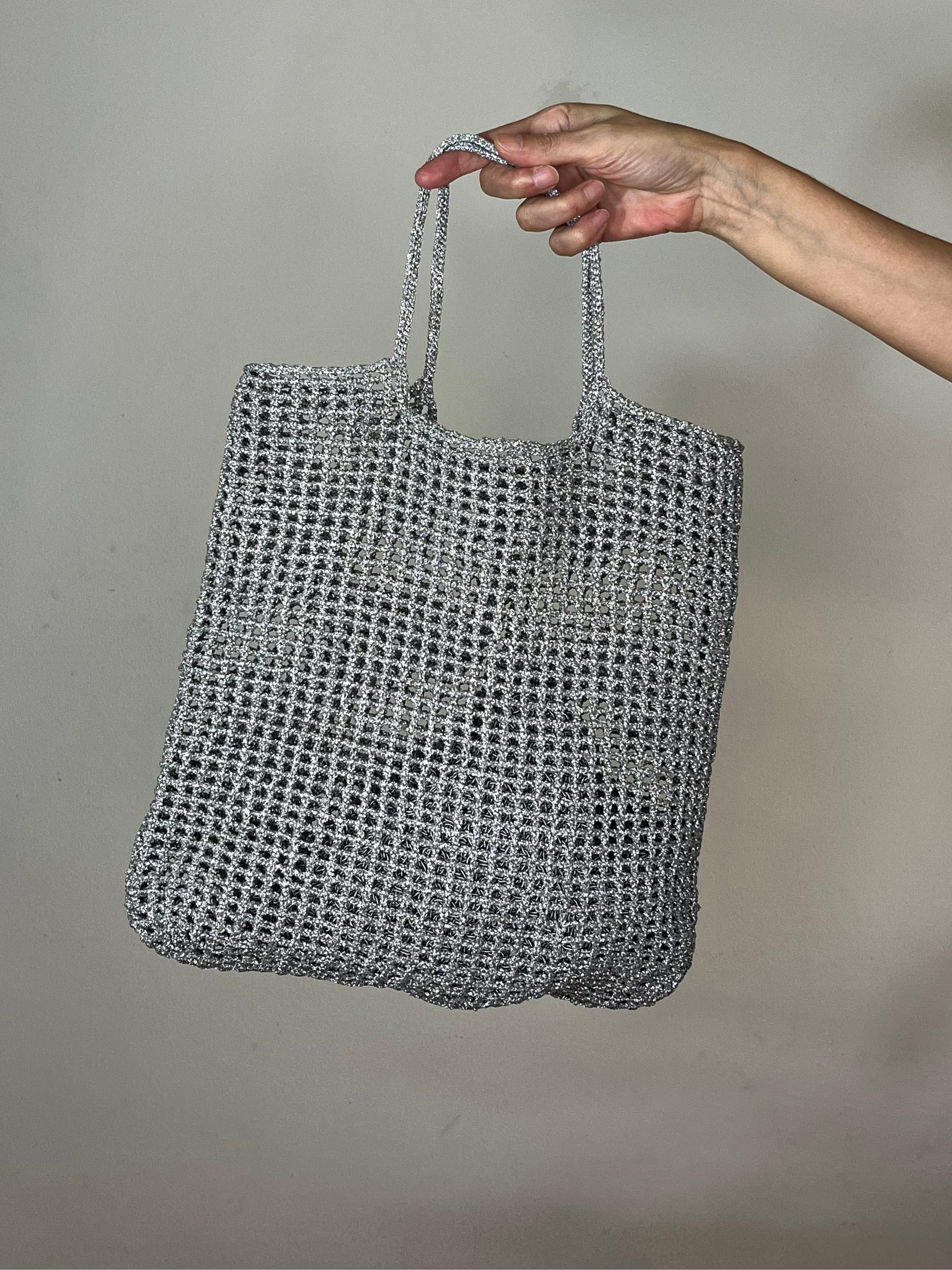 Sac panier | Grosses mailles | Argenté