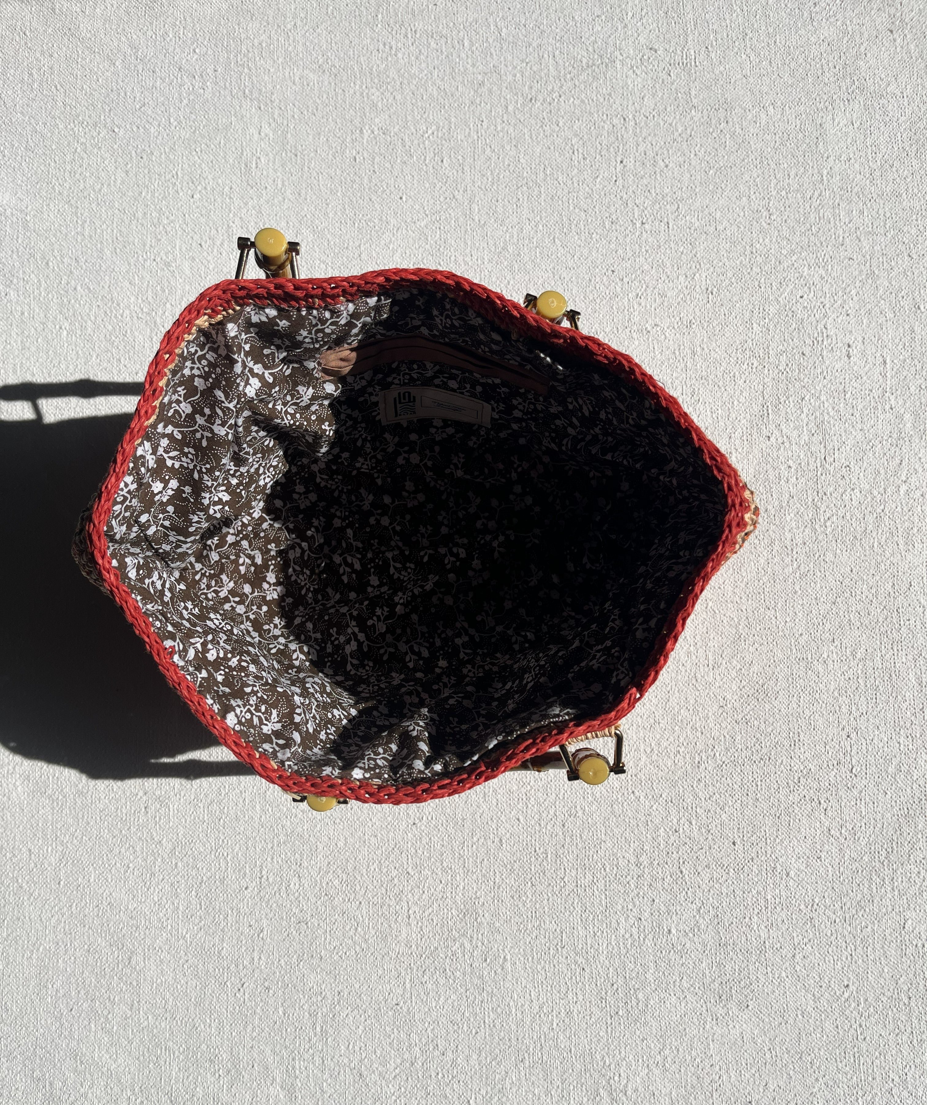Sac cabas tressé main | Raphia |  Rayures terracotta