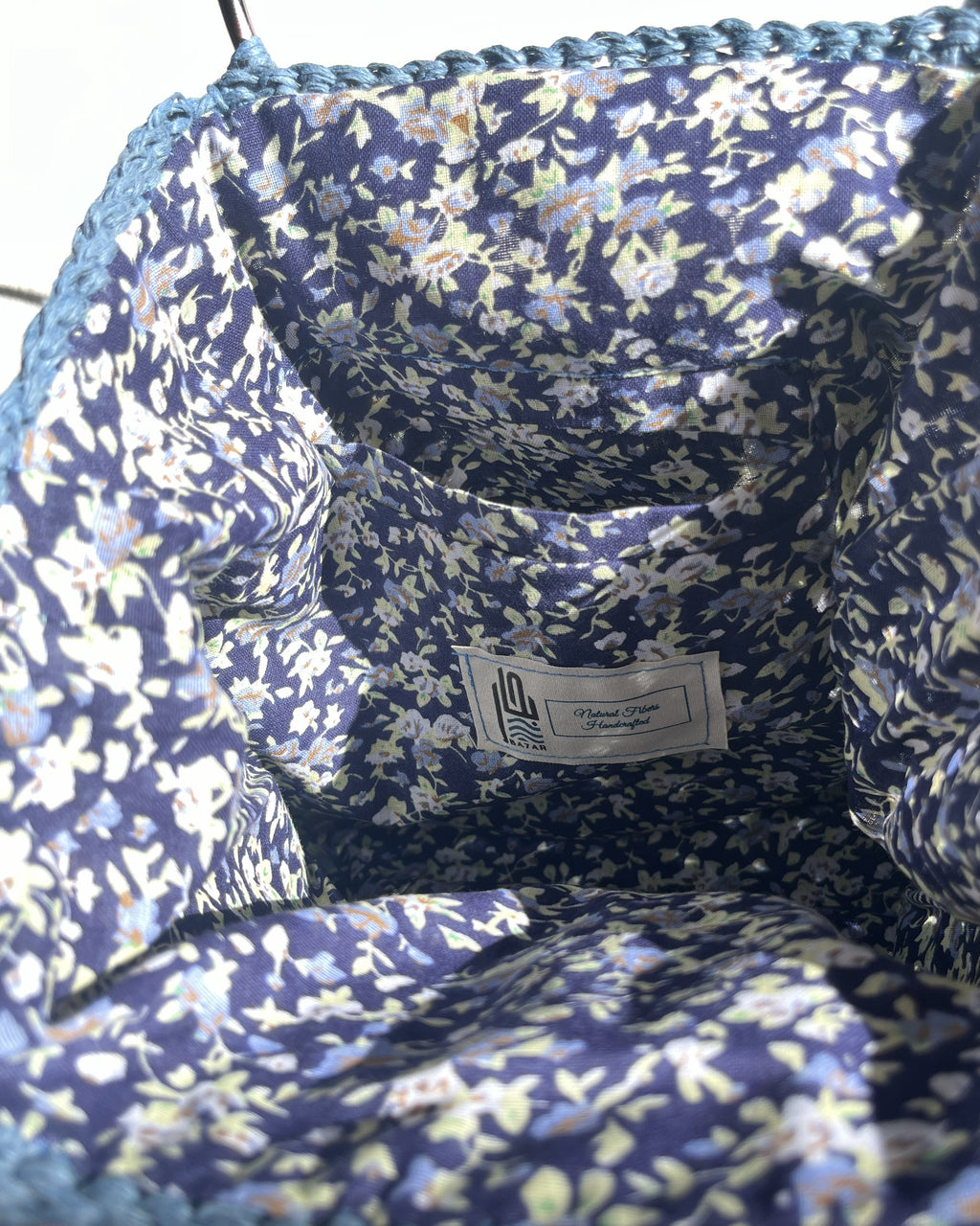 Sac Mosaïque | Raphia | Bleu Sauge