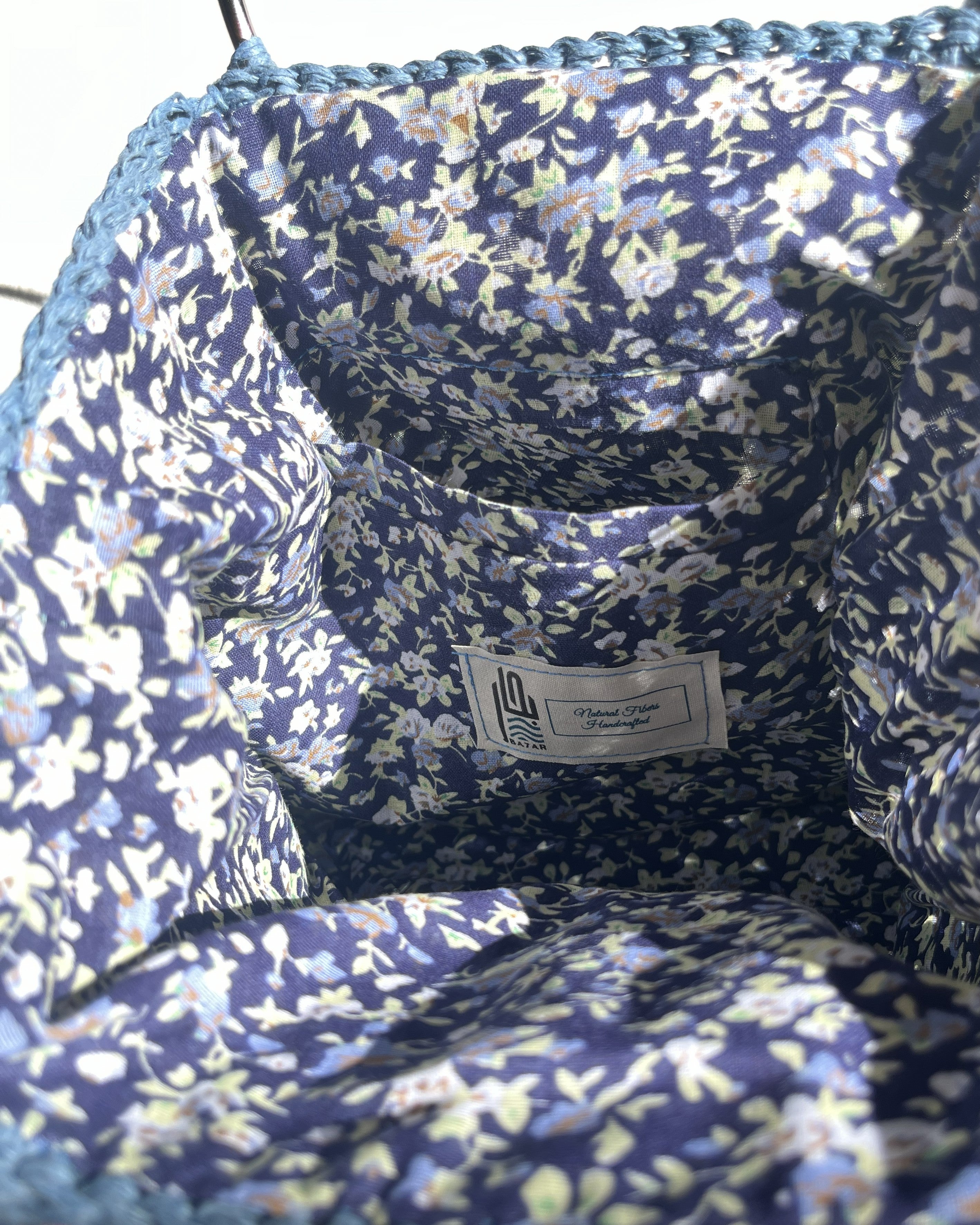 Sac Mosaïque | Raphia | Bleu Sauge