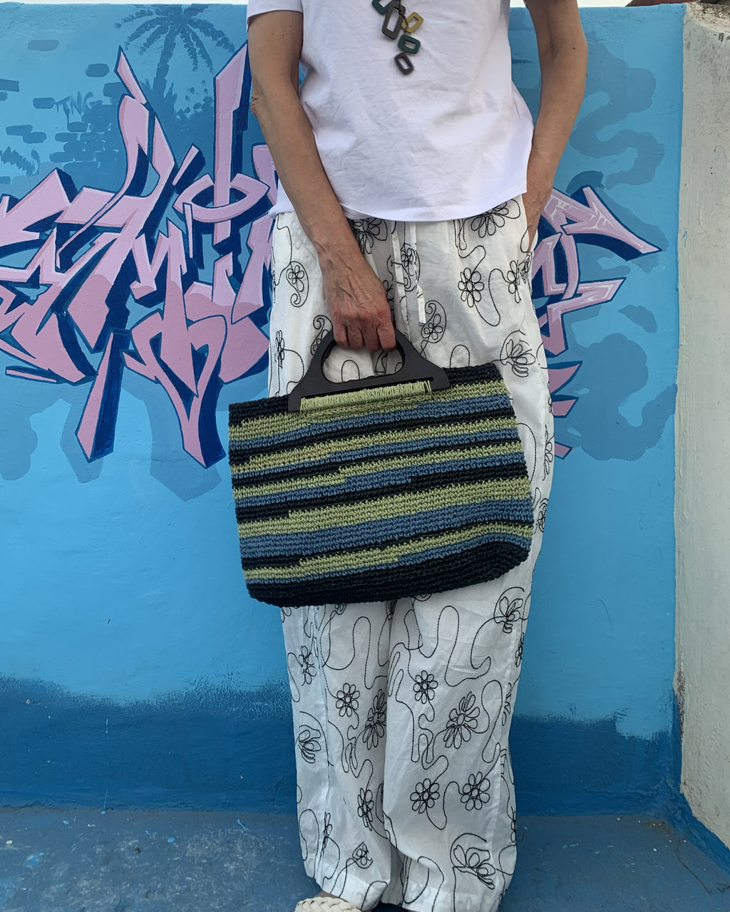 Sac Rayé | Raphia | Gris Anthracite