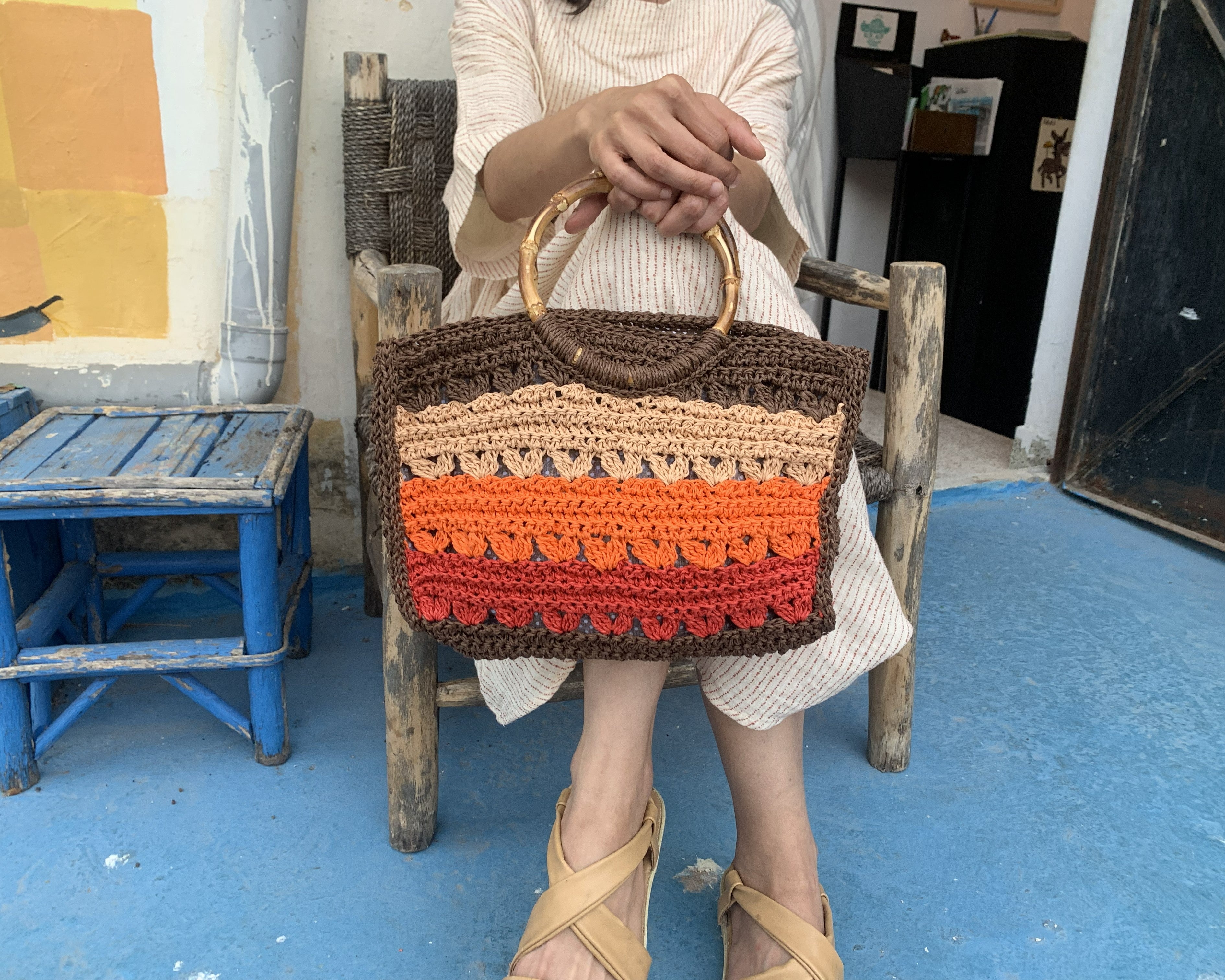 Sac pointes | Raphia |  Chocolat