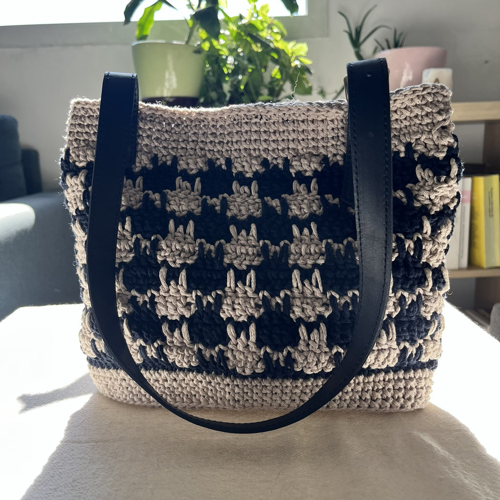 Sac porté épaule | Coton | Motif pixel noir et blanc
