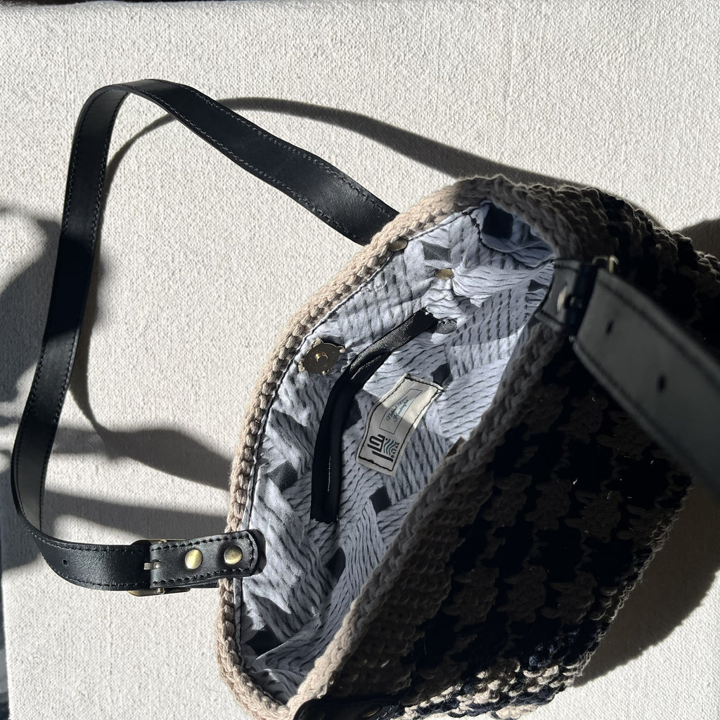 Sac porté épaule | Coton | Motif pixel noir et blanc
