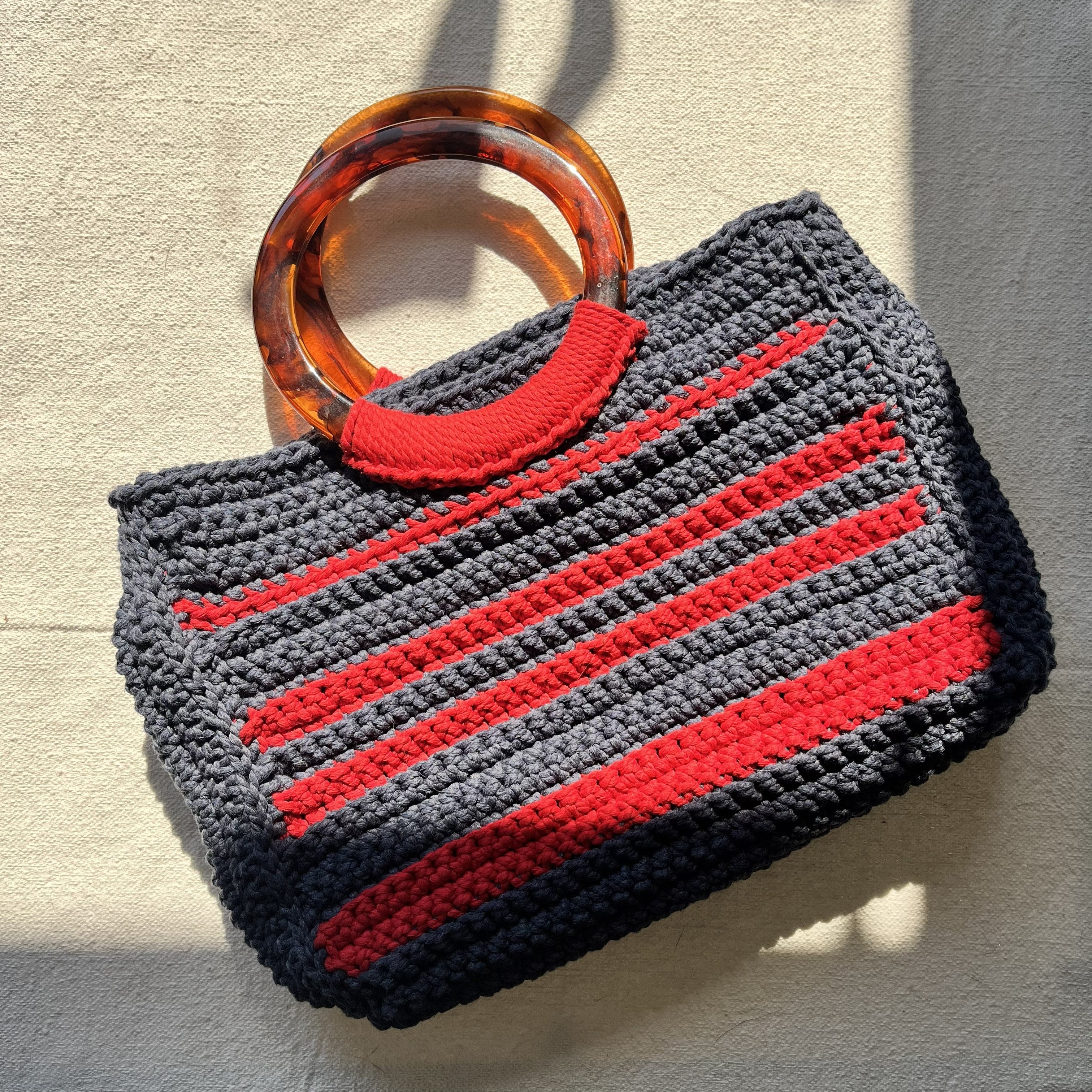 Sac porté main | Coton | Rouge et bleu