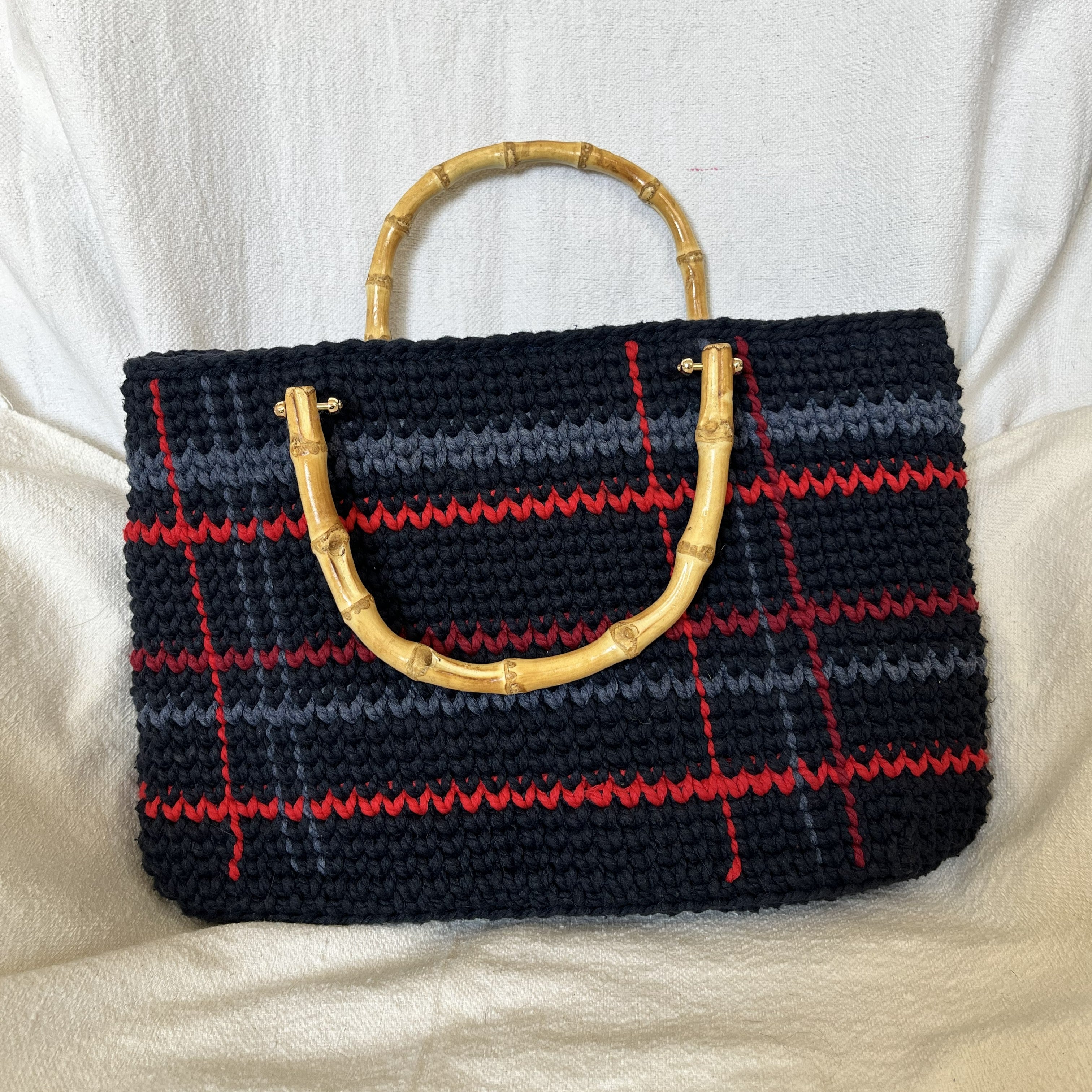Sac porté main | Coton | Bleu marine à rayures rouges