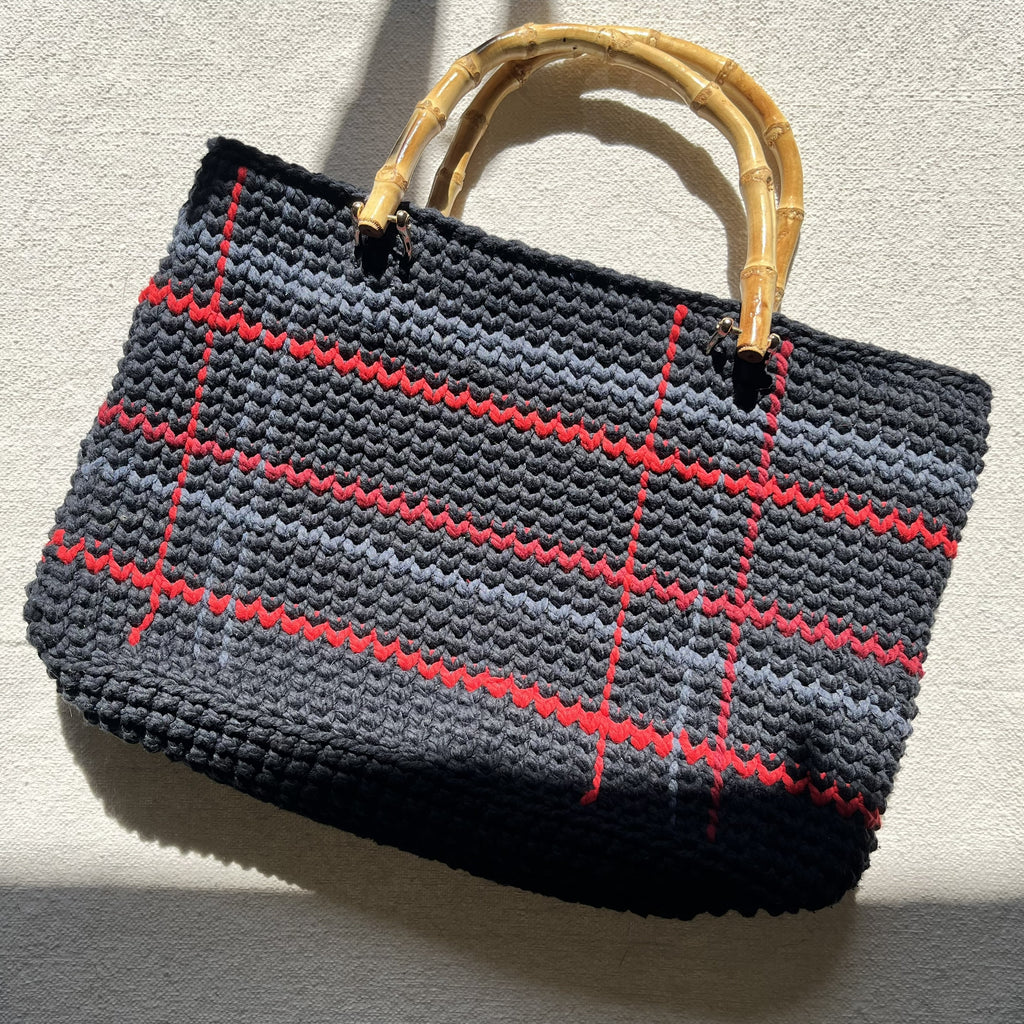 Sac porté main | Coton | Bleu marine à rayures rouges