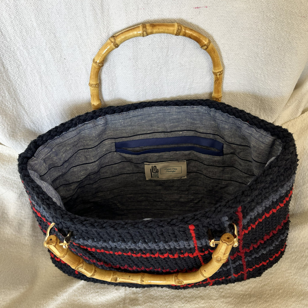 Sac porté main | Coton | Bleu marine à rayures rouges