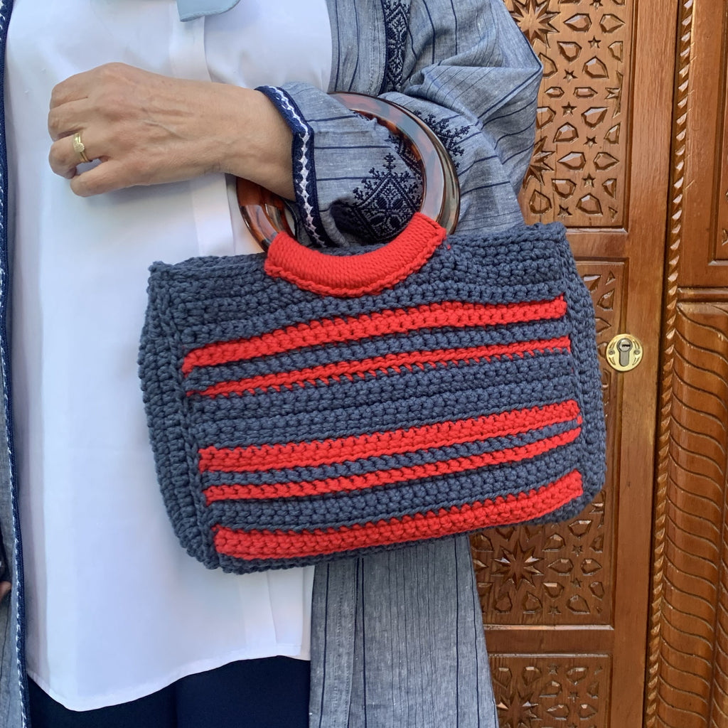 Sac porté main | Coton | Rouge et bleu