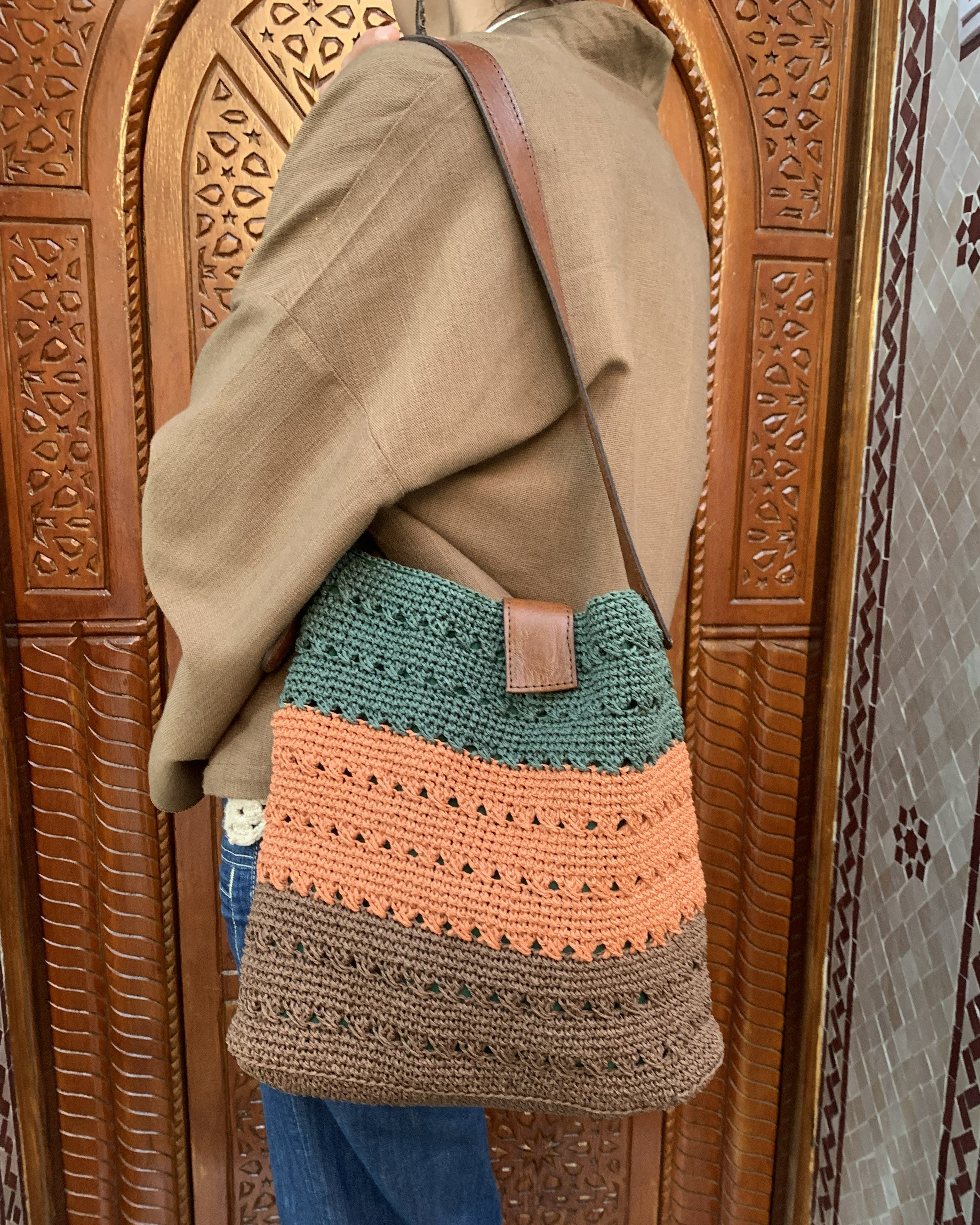 Sac bandoulière | Raphia | Rayures