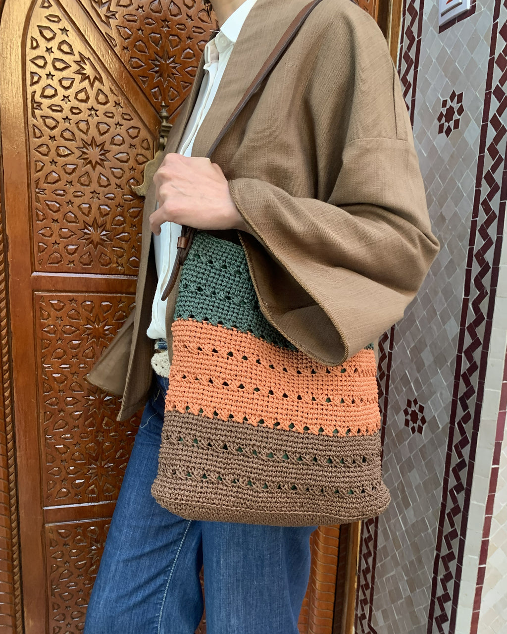 Sac bandoulière | Raphia | Rayures