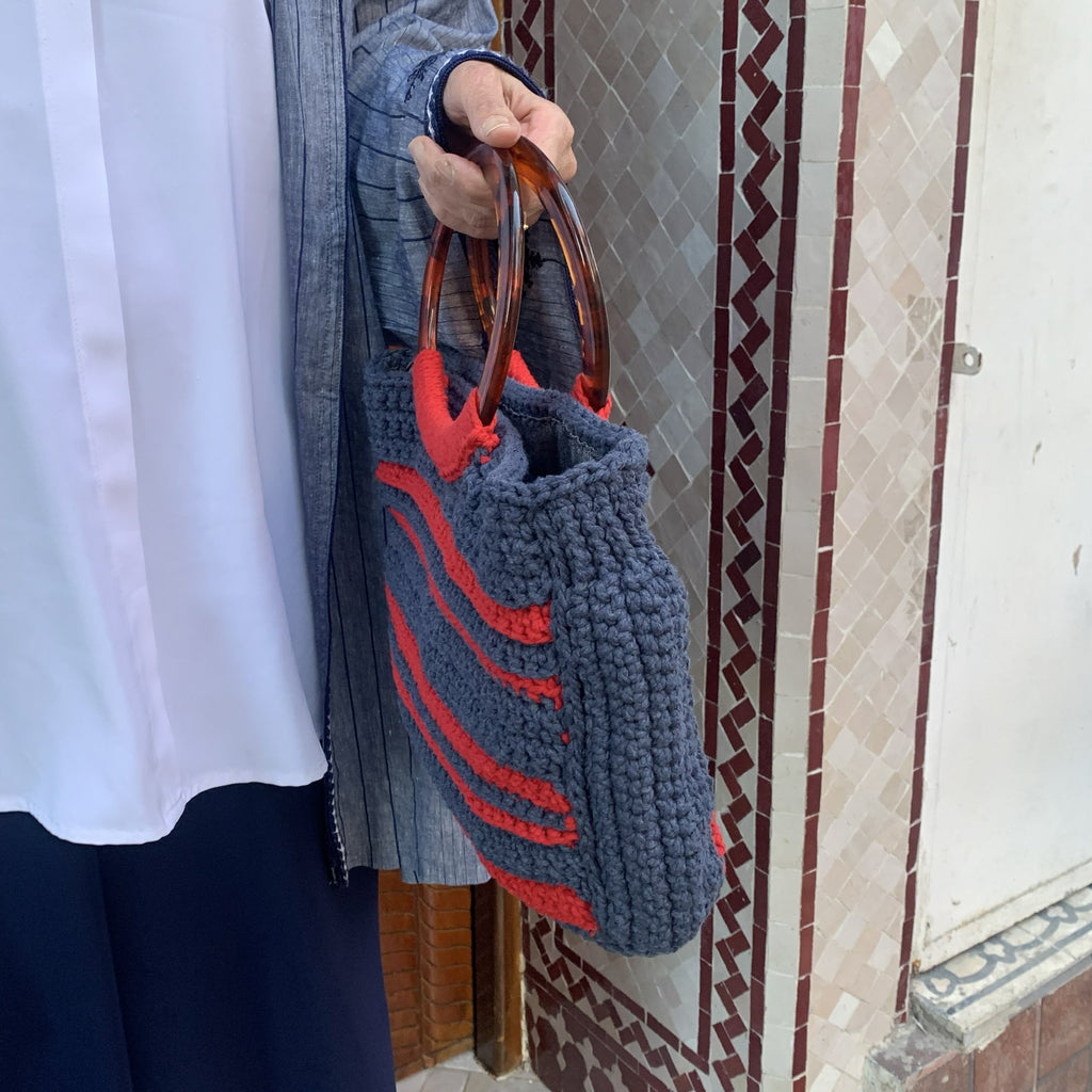 Sac porté main | Coton | Rouge et bleu