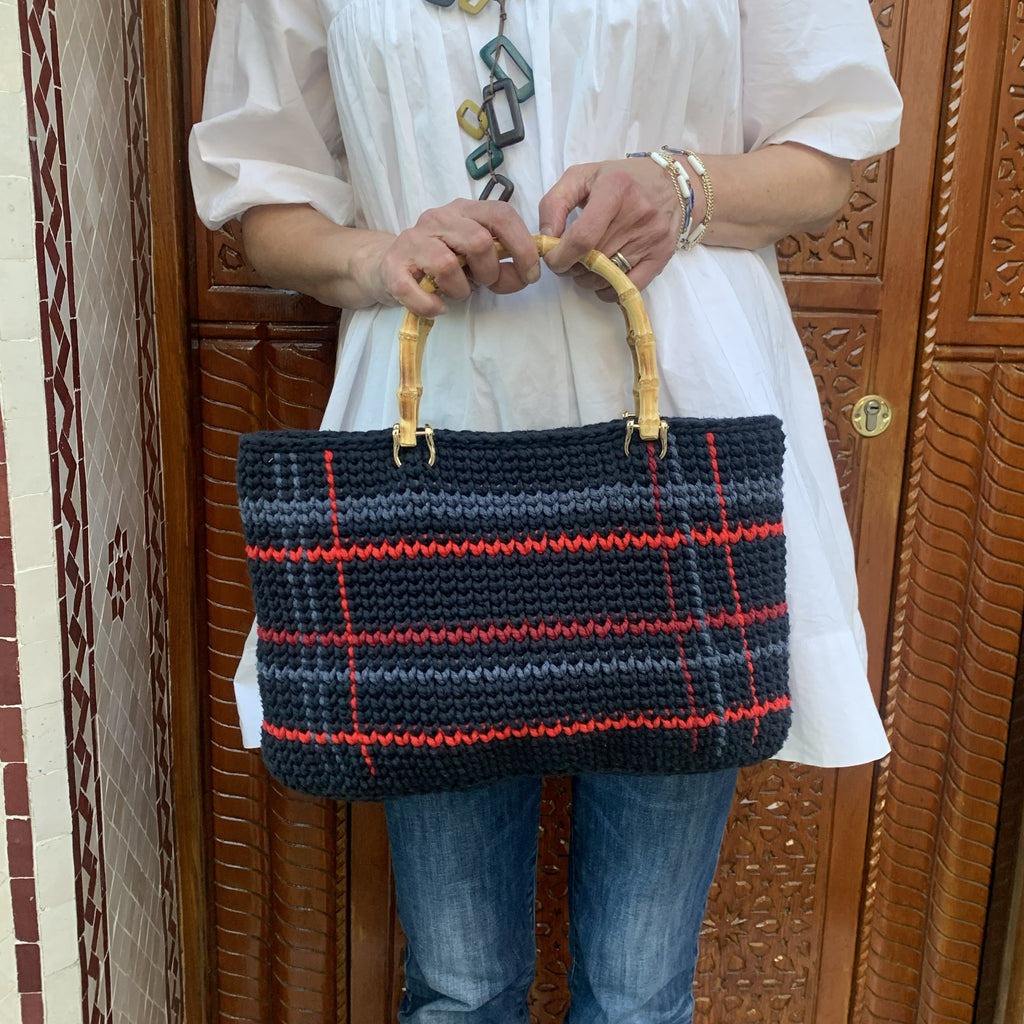 Sac porté main | Coton | Bleu marine à rayures rouges