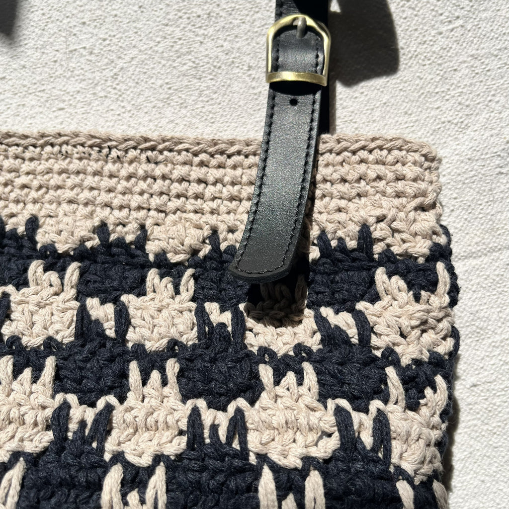 Sac porté épaule | Coton | Motif pixel noir et blanc