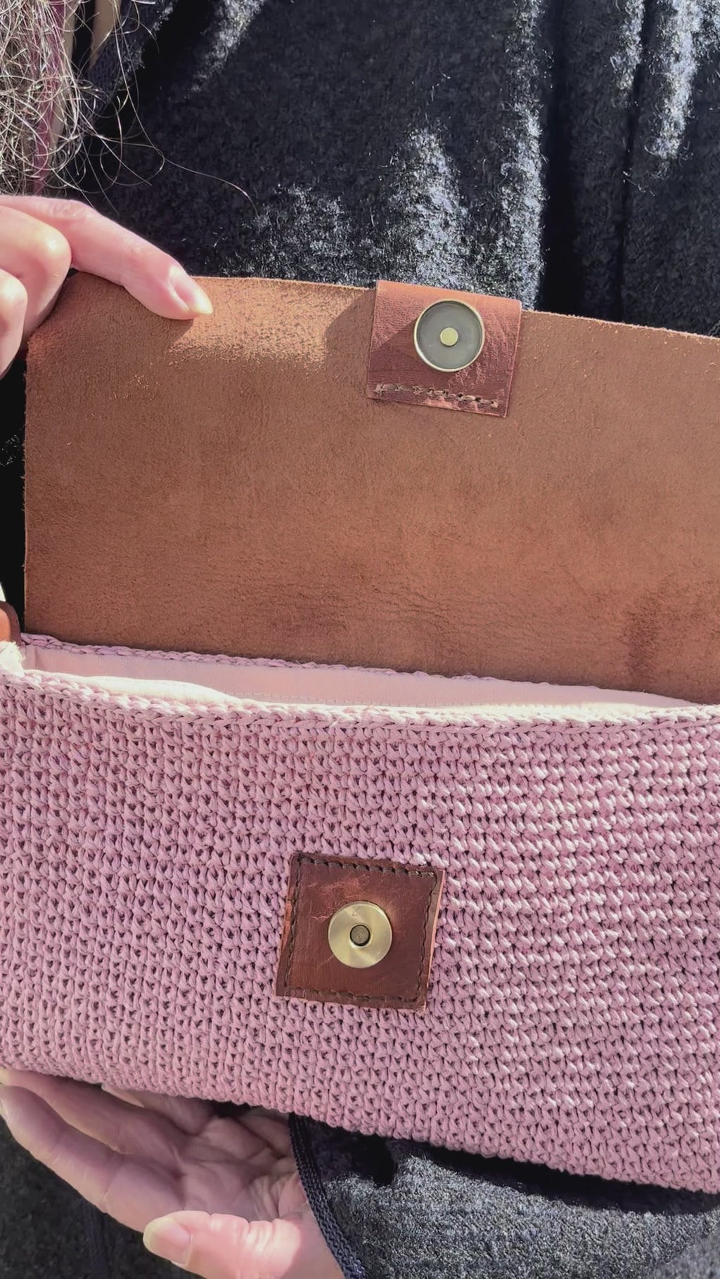 Sac anses en cuir| Raphia | Rose