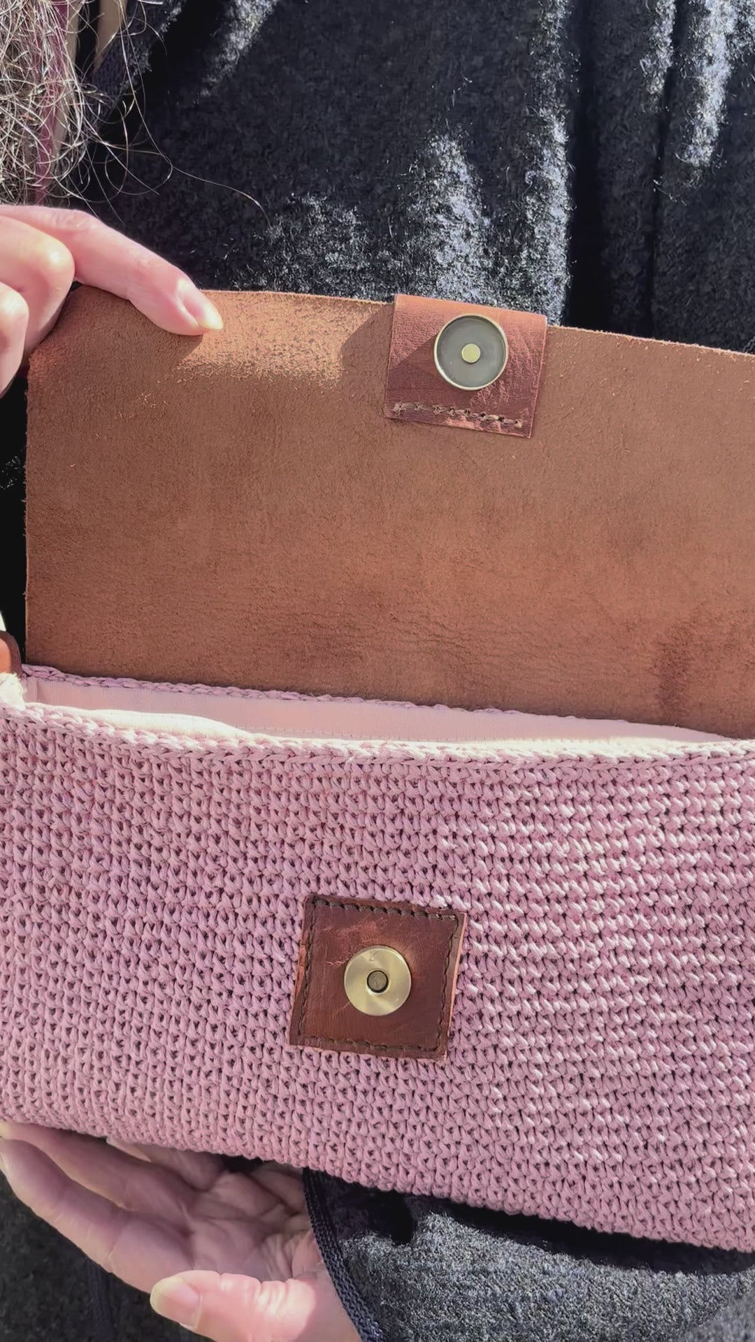 Sac anses en cuir| Raphia | Rose